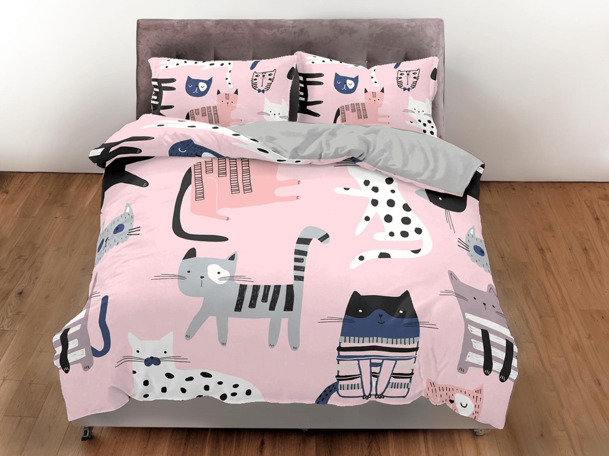 daintyduvet Wandering cats bedding pink, toddler bedding, kids duvet cover set, gift for cat lovers, baby bedding, baby shower gift, girly bedding