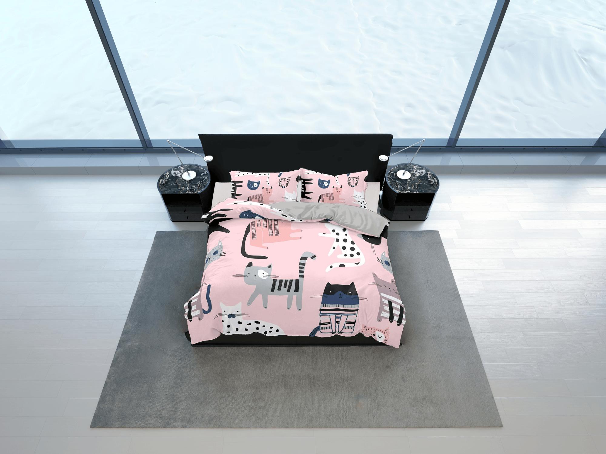 daintyduvet Wandering cats bedding pink, toddler bedding, kids duvet cover set, gift for cat lovers, baby bedding, baby shower gift, girly bedding