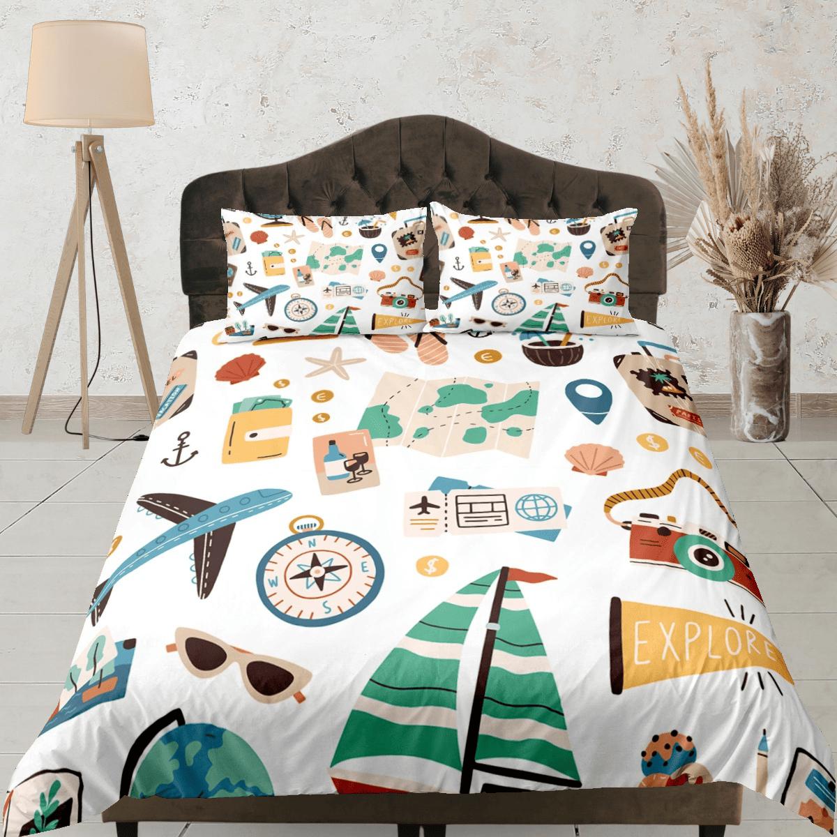 daintyduvet Wanderlust essentials traveller duvet cover travel lover gift bedding set full queen king, aesthetic room decor world explorer digital nomad