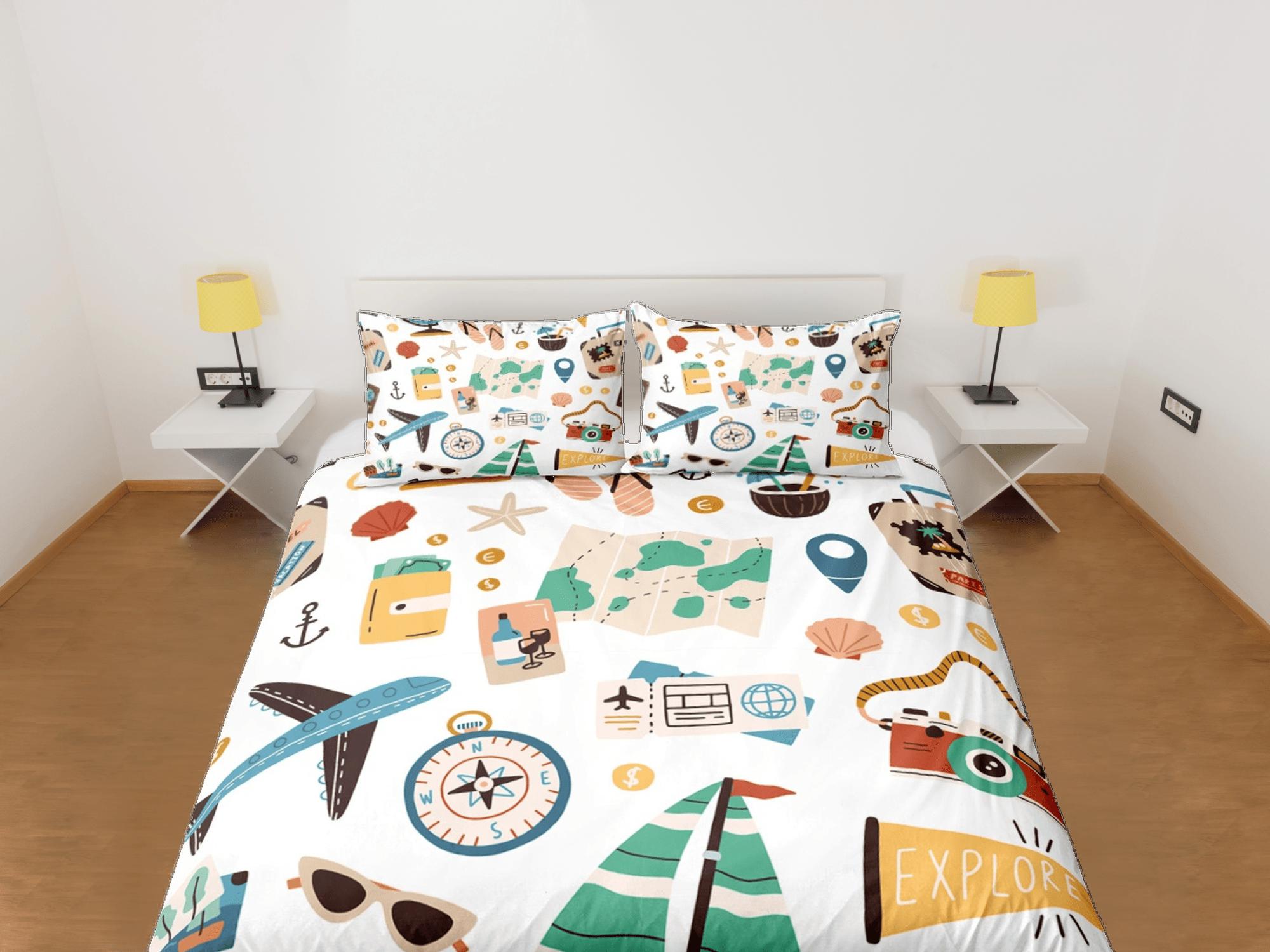 daintyduvet Wanderlust essentials traveller duvet cover travel lover gift bedding set full queen king, aesthetic room decor world explorer digital nomad