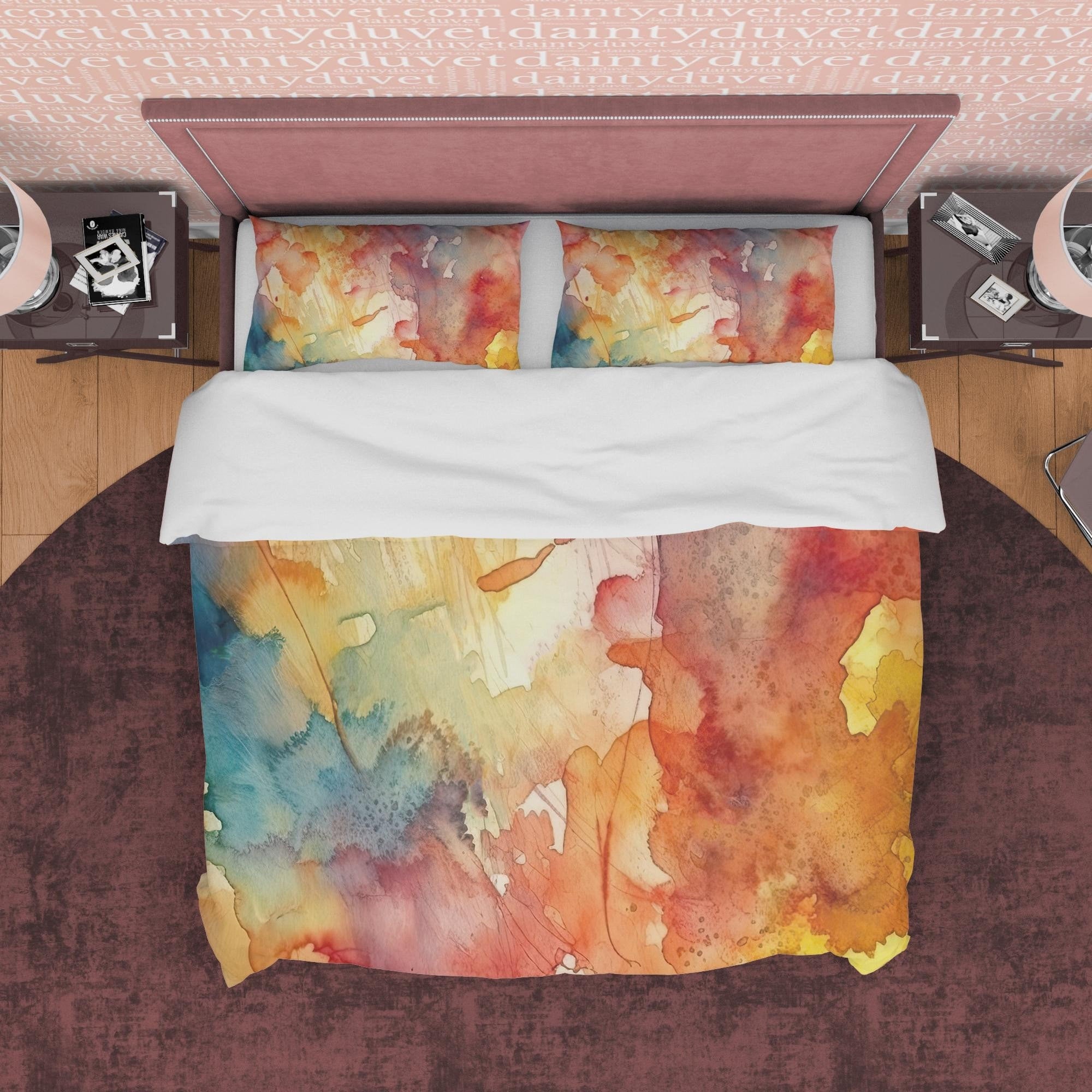 Watercolor Abstract Autumn Duvet Cover Fall Bedding Set, Neutral Color Painting Aesthetic Quilt Cover, Boho Bedspread, Printed Bed Cover