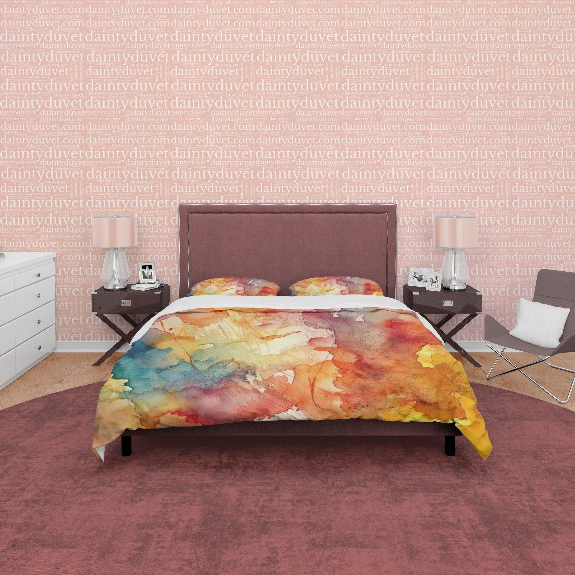 Watercolor Abstract Autumn Duvet Cover Fall Bedding Set, Neutral Color Painting Aesthetic Quilt Cover, Boho Bedspread, Printed Bed Cover