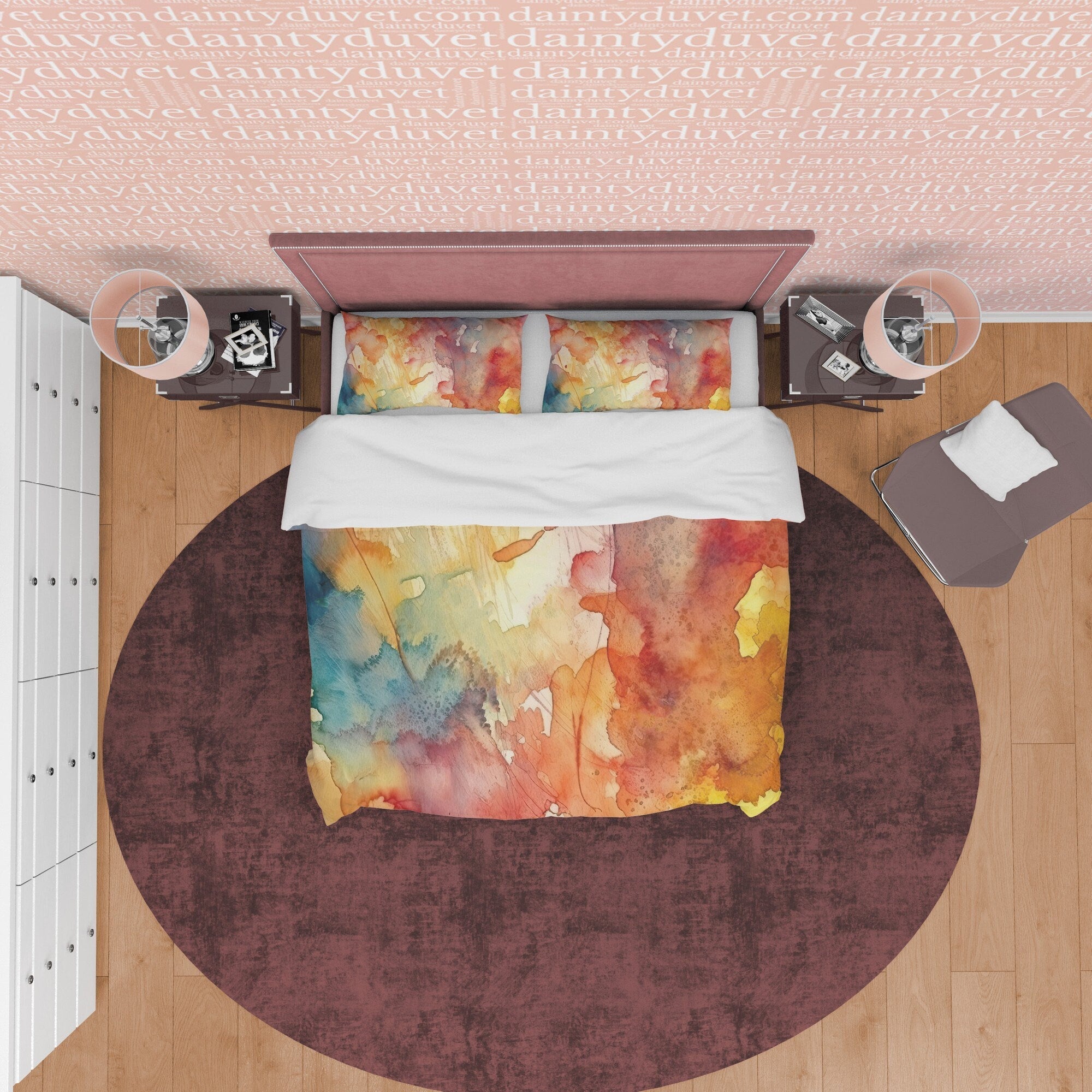 Watercolor Abstract Autumn Duvet Cover Fall Bedding Set, Neutral Color Painting Aesthetic Quilt Cover, Boho Bedspread, Printed Bed Cover