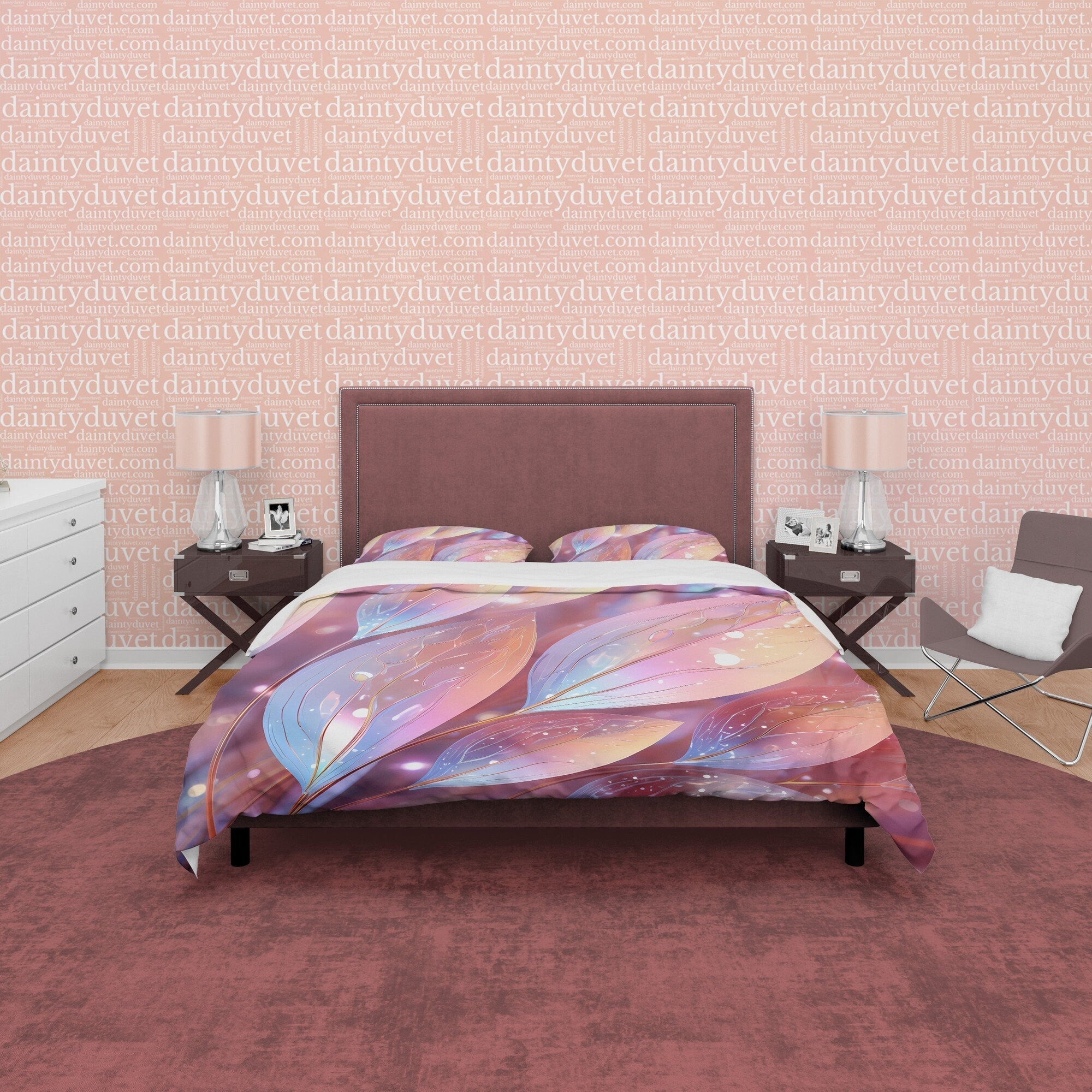 Wet Leaf Holographic Bedding Set Boho Duvet Cover, Colorful Quilt Cover, Moonstone Inspired Bedspread, Galaxy Opal Bed Cover, Pastel Color