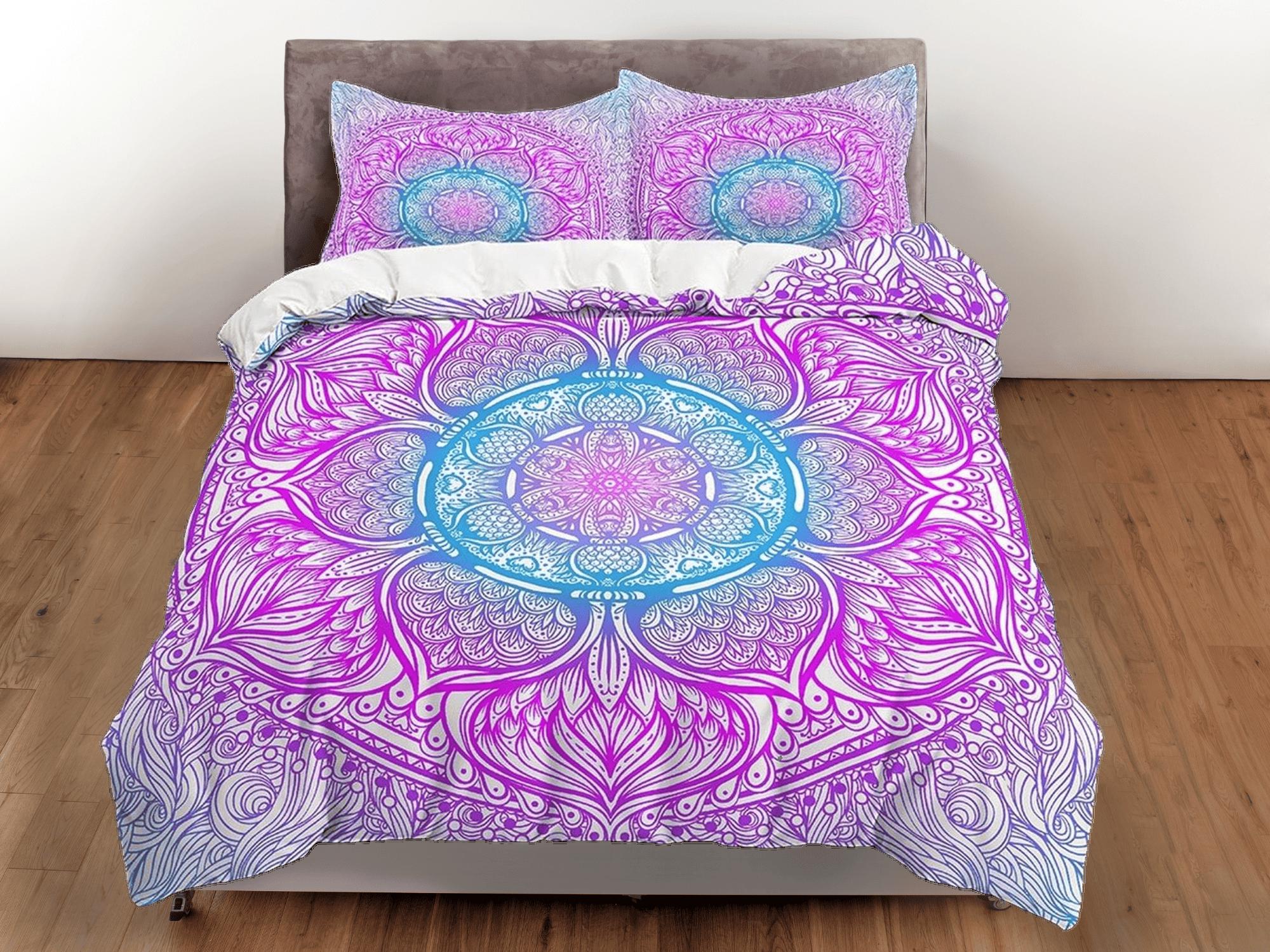 daintyduvet Whimsical colorful gradient mandala duvet cover boho bedding set full, queen, king, dorm bedding, aesthetic room indian bedspread maximalist