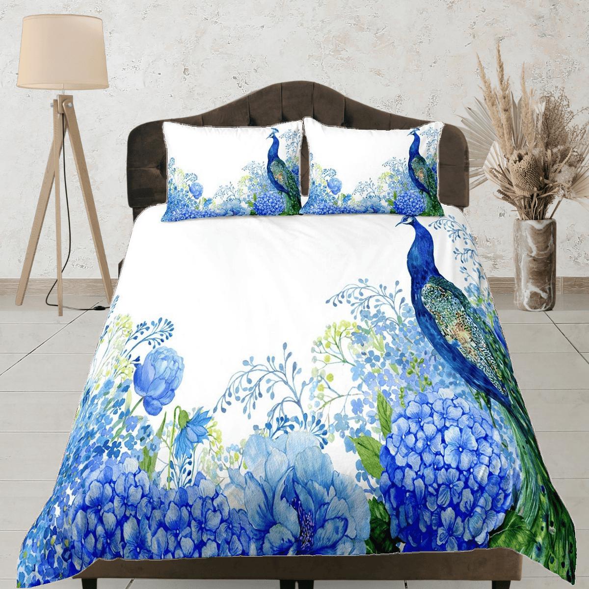 daintyduvet White bedding blue peacock decor aesthetic bedding set full, luxury duvet cover queen, king, boho duvet, designer bedding, maximalist decor