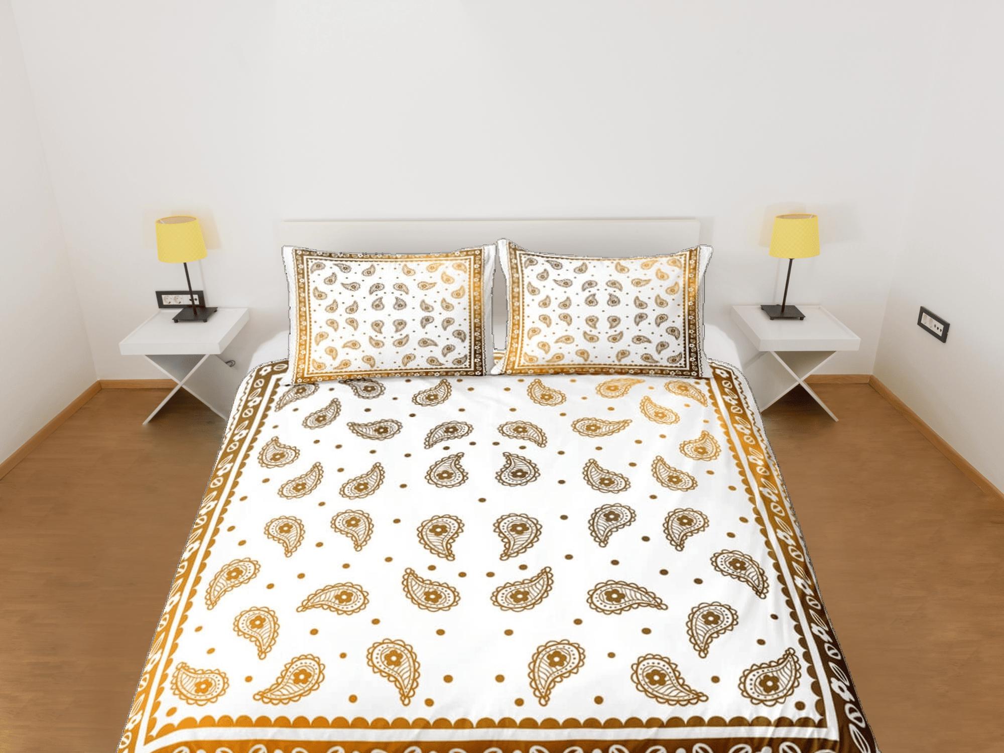 daintyduvet White bronze bandana paisley duvet cover set, aesthetic room decor bedding set full, king, queen size, abstract boho bedspread, luxury cover