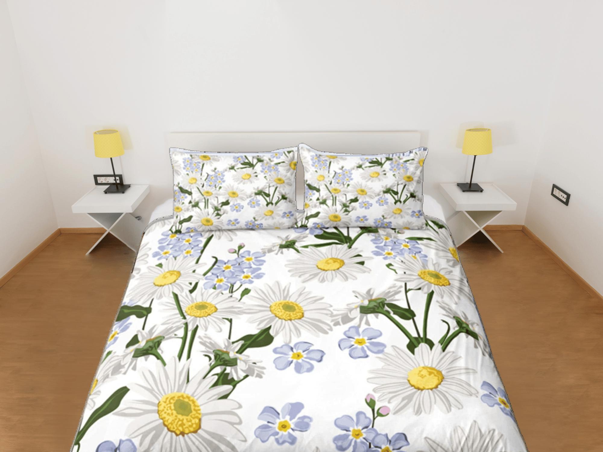 daintyduvet White Duvet Cover Set Botanical Bedspread Dorm Bedding Set Daisy Bedding Single