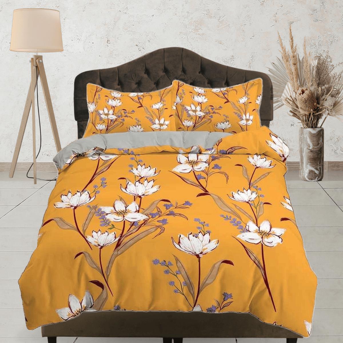 daintyduvet White floral yellow duvet cover colorful bedding, teen girl bedroom, baby girl crib bedding boho maximalist bedspread aesthetic bedding