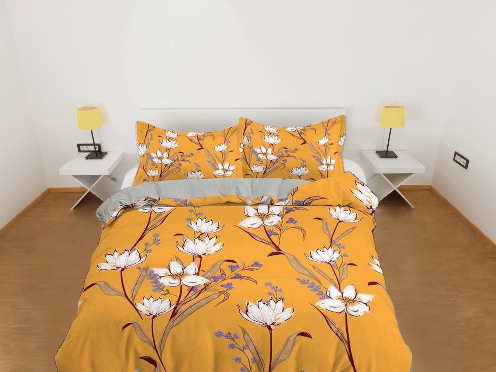 daintyduvet White floral yellow duvet cover colorful bedding, teen girl bedroom, baby girl crib bedding boho maximalist bedspread aesthetic bedding