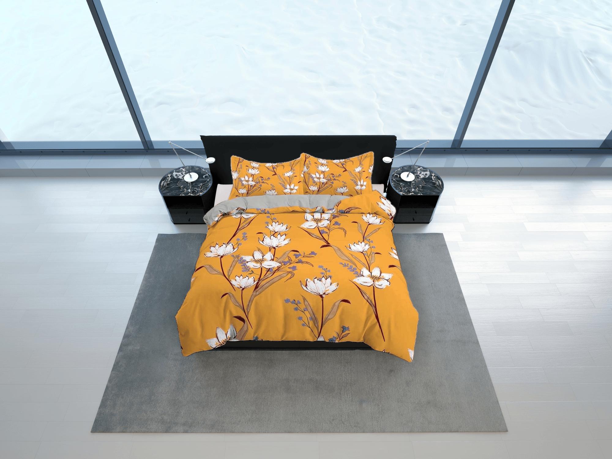 daintyduvet White floral yellow duvet cover colorful bedding, teen girl bedroom, baby girl crib bedding boho maximalist bedspread aesthetic bedding