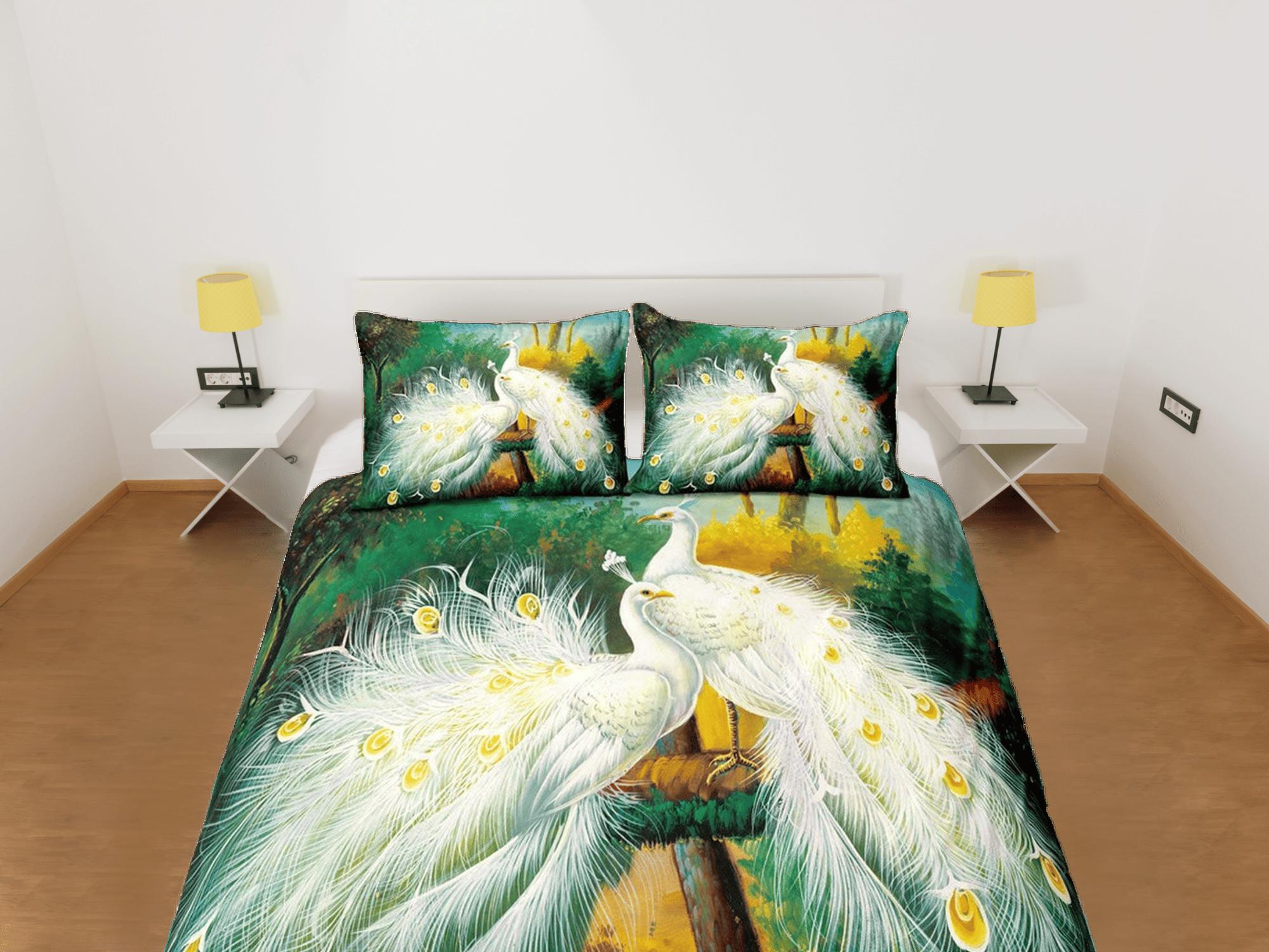 daintyduvet White peacock decor aesthetic bedding set full, luxury duvet cover queen, king, boho duvet, designer bedding, maximalist green bedspread