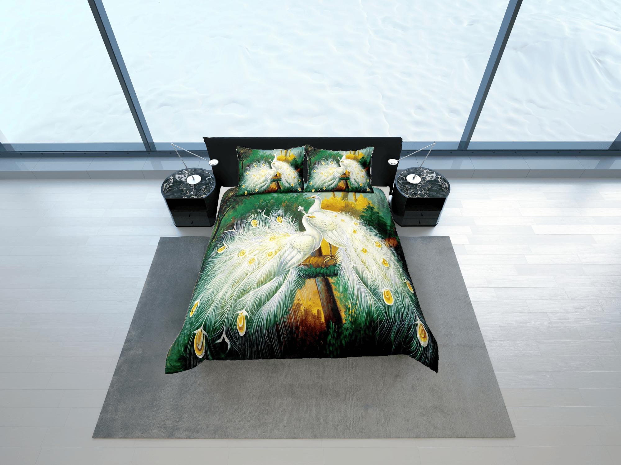 daintyduvet White peacock decor aesthetic bedding set full, luxury duvet cover queen, king, boho duvet, designer bedding, maximalist green bedspread