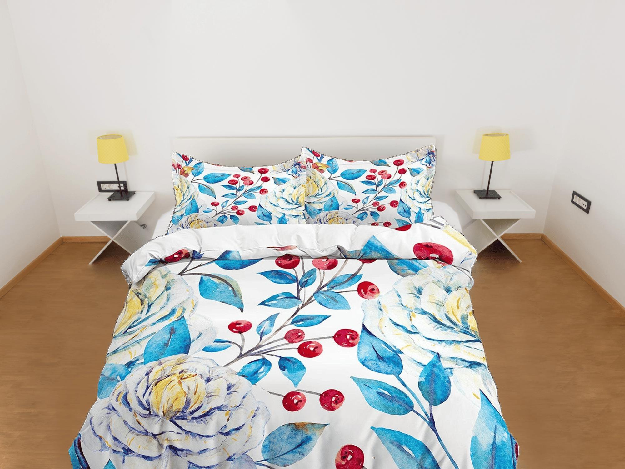 daintyduvet White peony floral duvet cover colorful bedding, teen girl bedroom, baby girl crib bedding boho maximalist bedspread aesthetic bedding