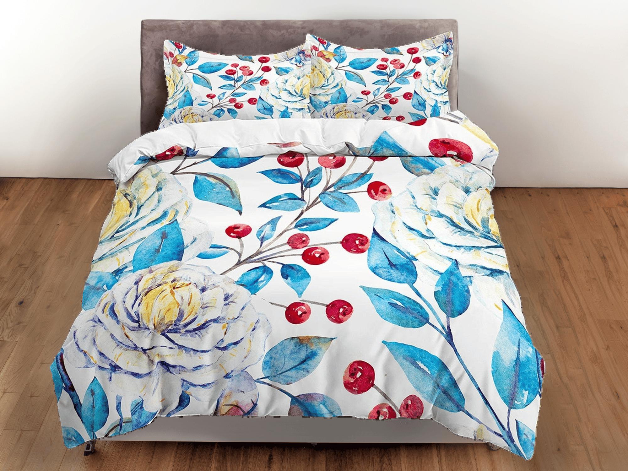 daintyduvet White peony floral duvet cover colorful bedding, teen girl bedroom, baby girl crib bedding boho maximalist bedspread aesthetic bedding
