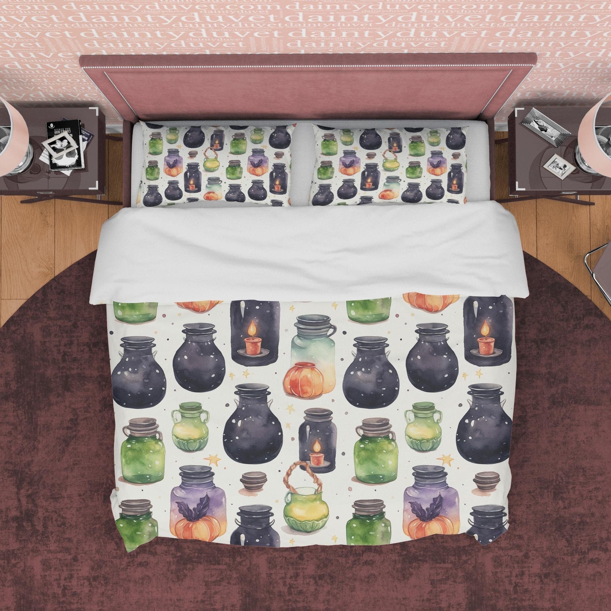 Witch Craft Jar Duvet Cover Set, Unique Spooky Potion Blanket Cover Aesthetic Zipper Bedding, Halloween Trick Or Treat Kid's Room Decor