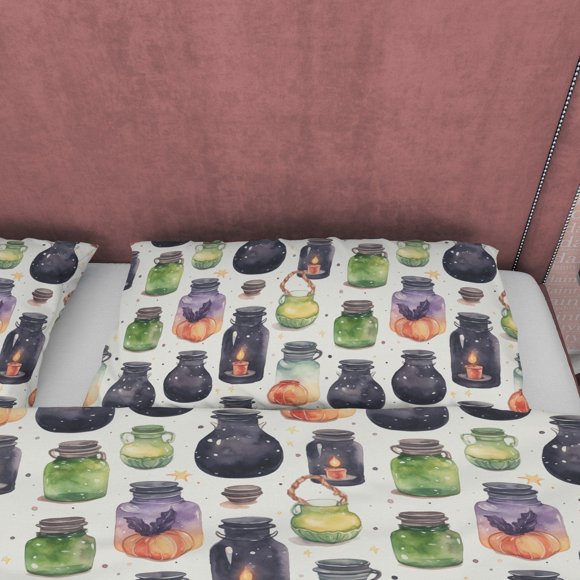 Witch Craft Jar Duvet Cover Set, Unique Spooky Potion Blanket Cover Aesthetic Zipper Bedding, Halloween Trick Or Treat Kid's Room Decor