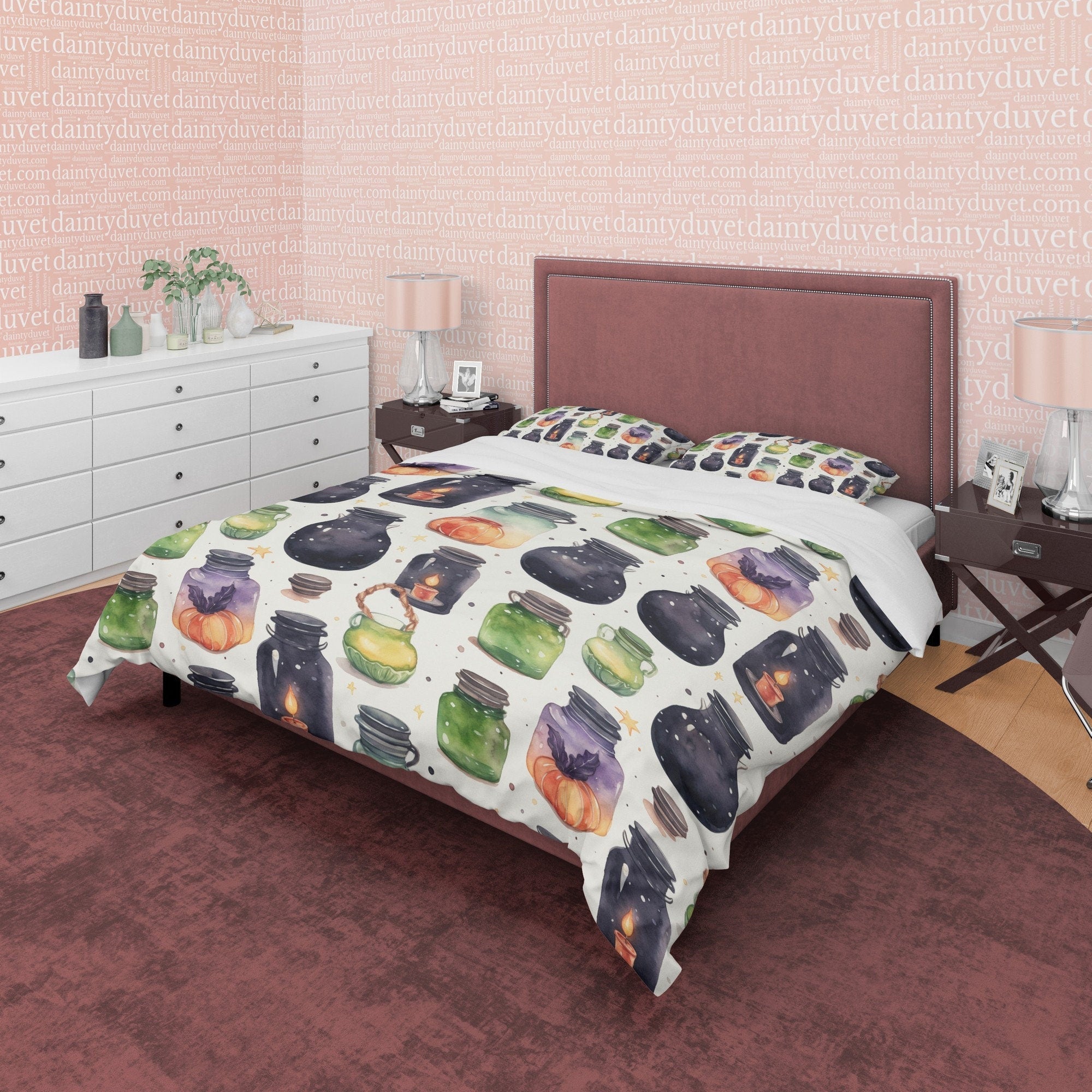 Witch Craft Jar Duvet Cover Set, Unique Spooky Potion Blanket Cover Aesthetic Zipper Bedding, Halloween Trick Or Treat Kid's Room Decor