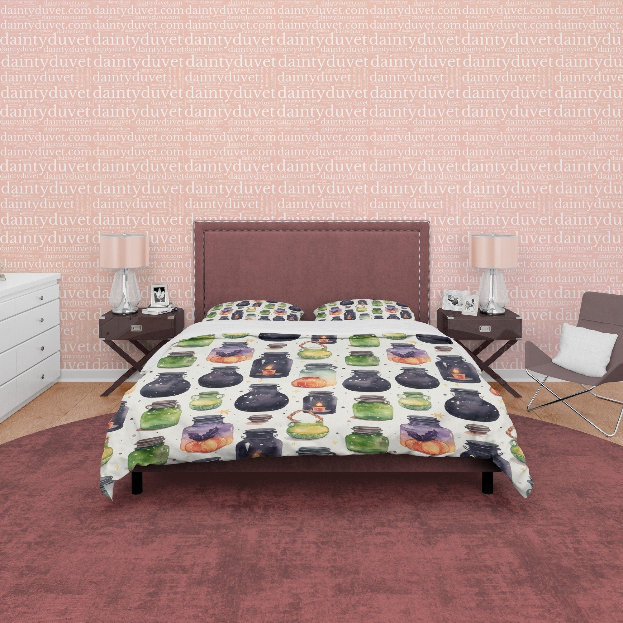 Witch Craft Jar Duvet Cover Set, Unique Spooky Potion Blanket Cover Aesthetic Zipper Bedding, Halloween Trick Or Treat Kid's Room Decor