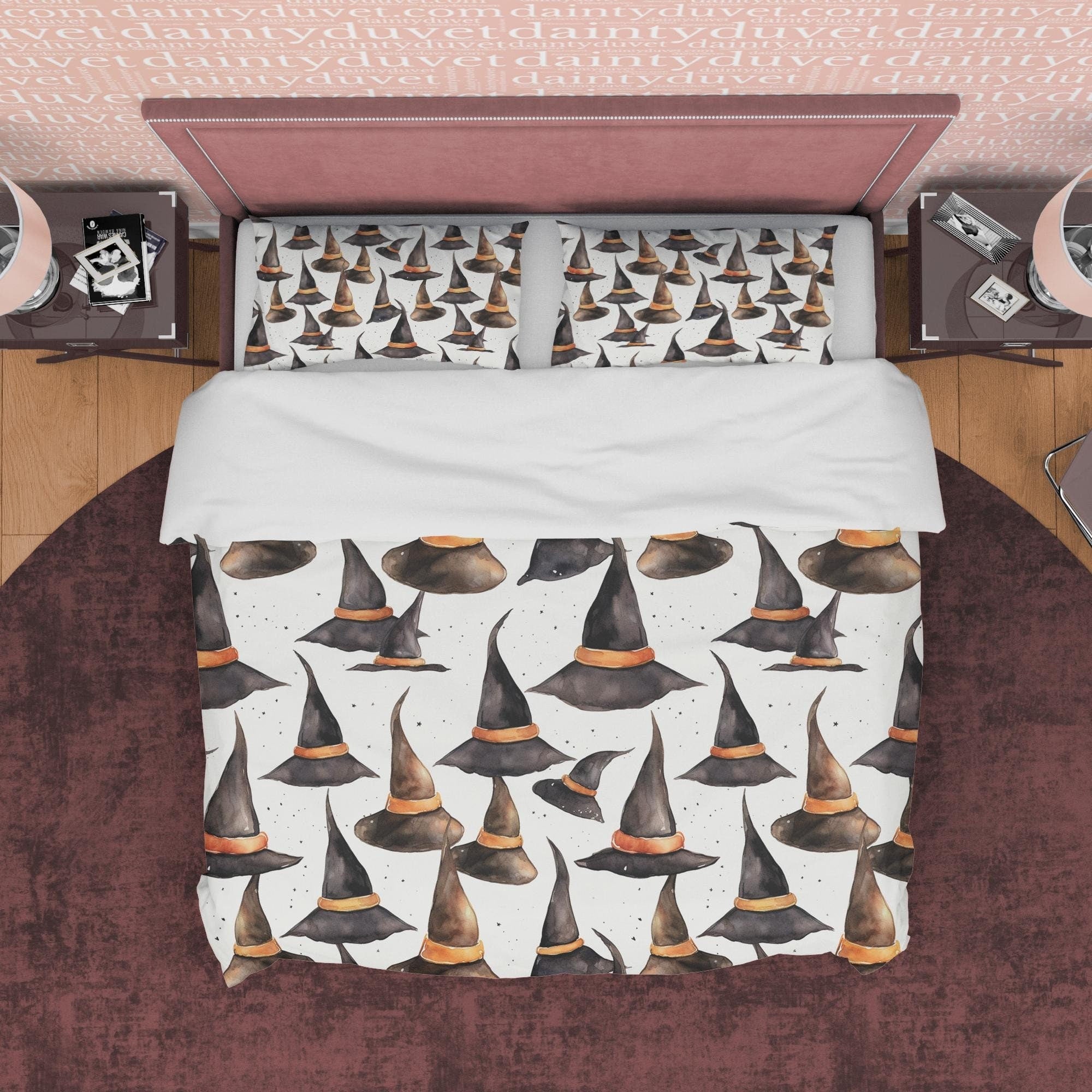 Witch Hat Duvet Cover Set, Toddler Bedroom Quilt Cover Aesthetic Zipper Bedding, Halloween Room Decor, White Blanket Cover, Creepy Bed Cover