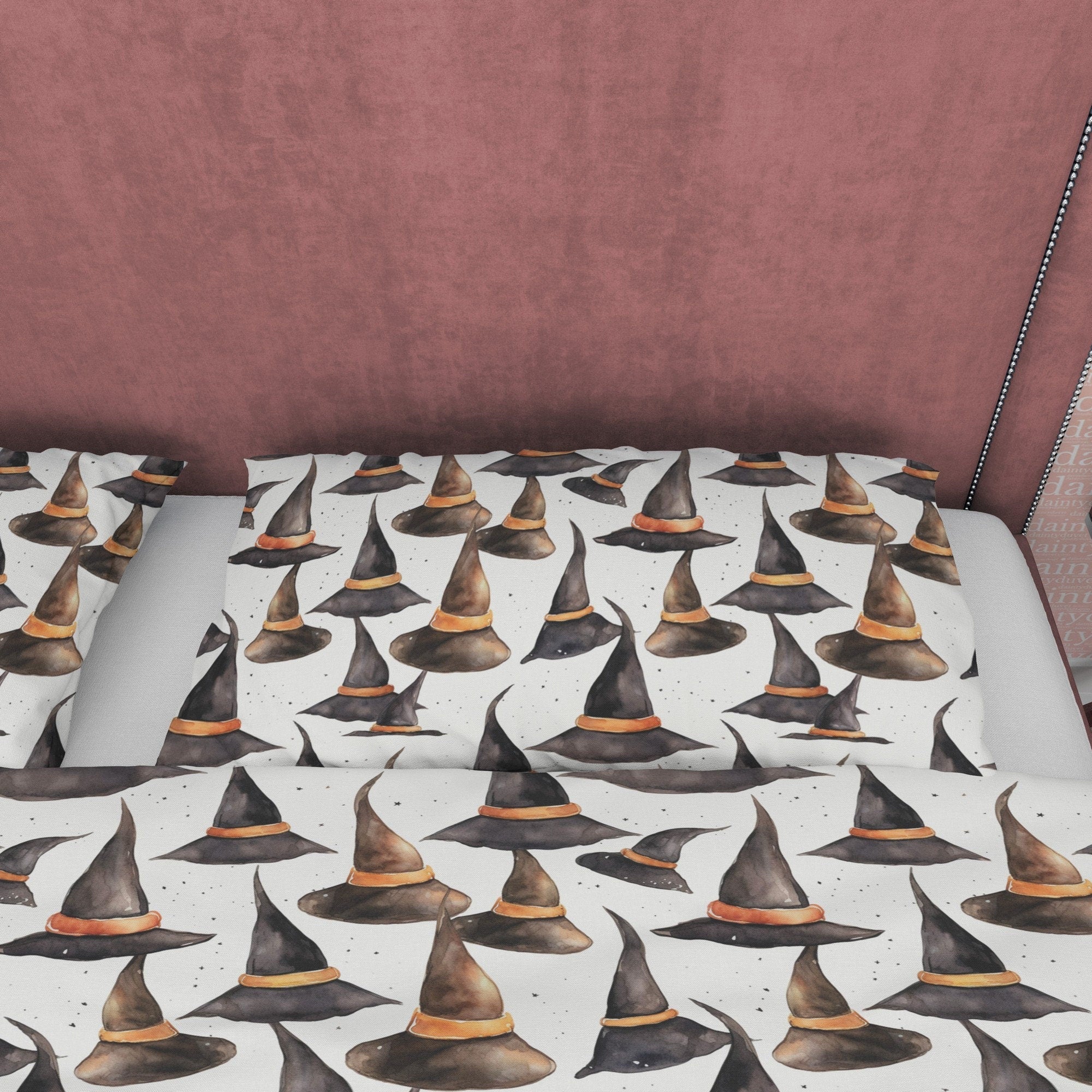 Witch Hat Duvet Cover Set, Toddler Bedroom Quilt Cover Aesthetic Zipper Bedding, Halloween Room Decor, White Blanket Cover, Creepy Bed Cover