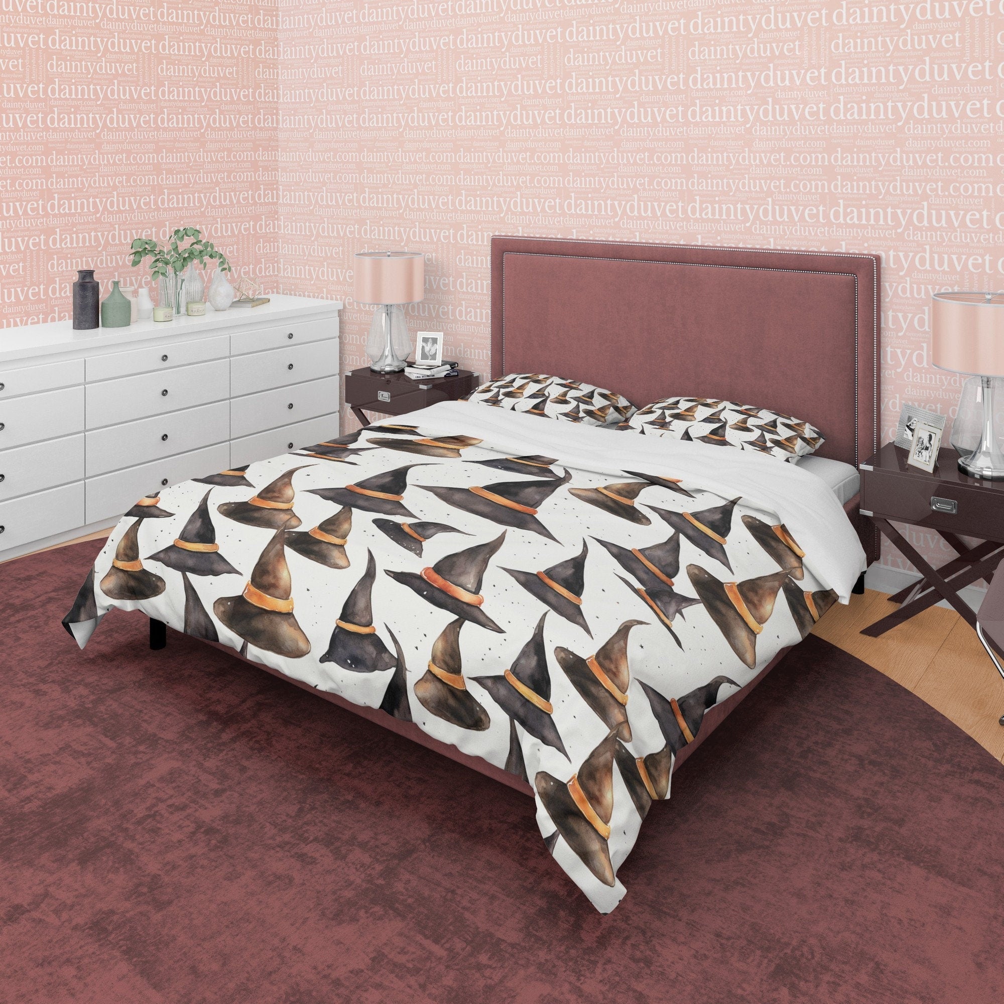 Witch Hat Duvet Cover Set, Toddler Bedroom Quilt Cover Aesthetic Zipper Bedding, Halloween Room Decor, White Blanket Cover, Creepy Bed Cover