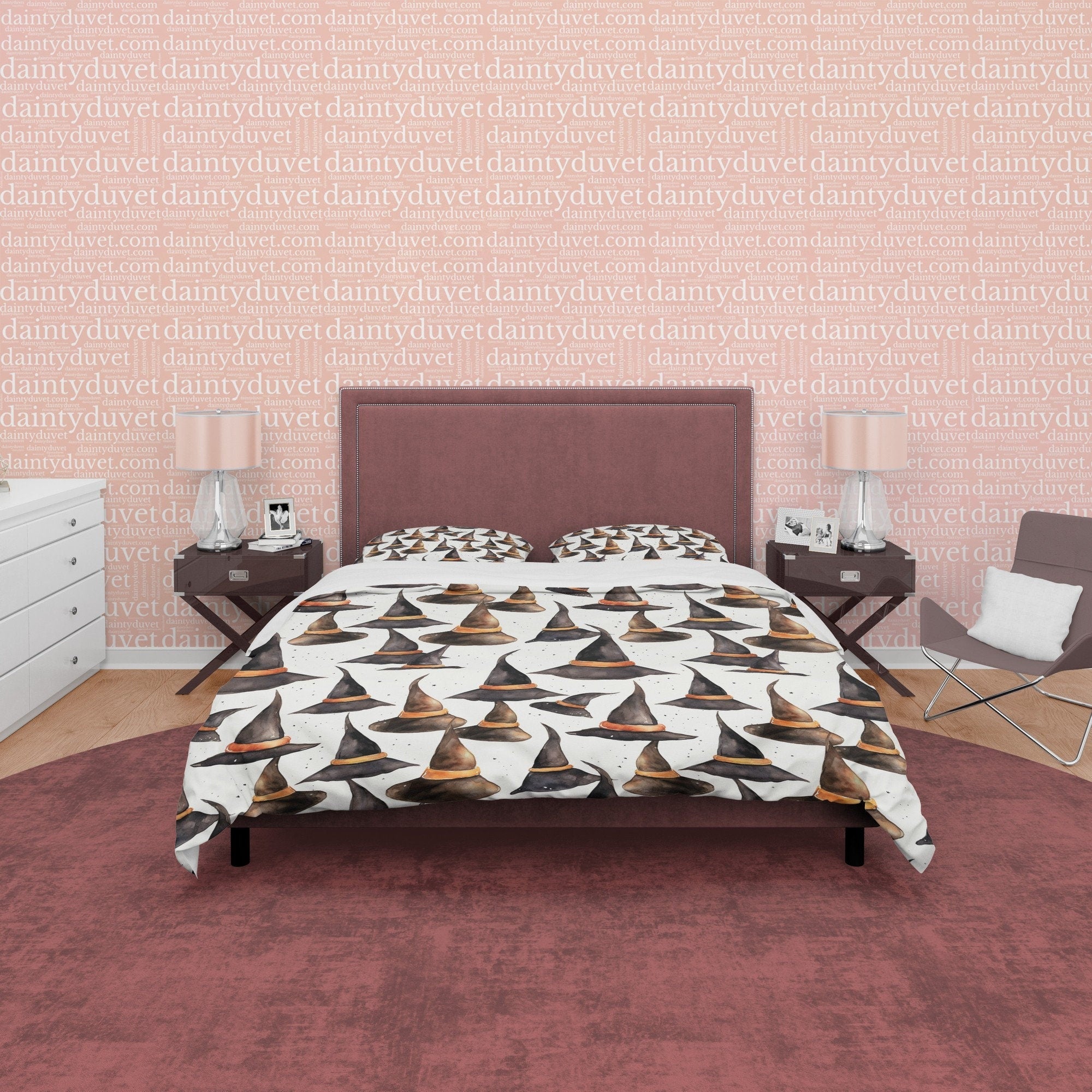 Witch Hat Duvet Cover Set, Toddler Bedroom Quilt Cover Aesthetic Zipper Bedding, Halloween Room Decor, White Blanket Cover, Creepy Bed Cover