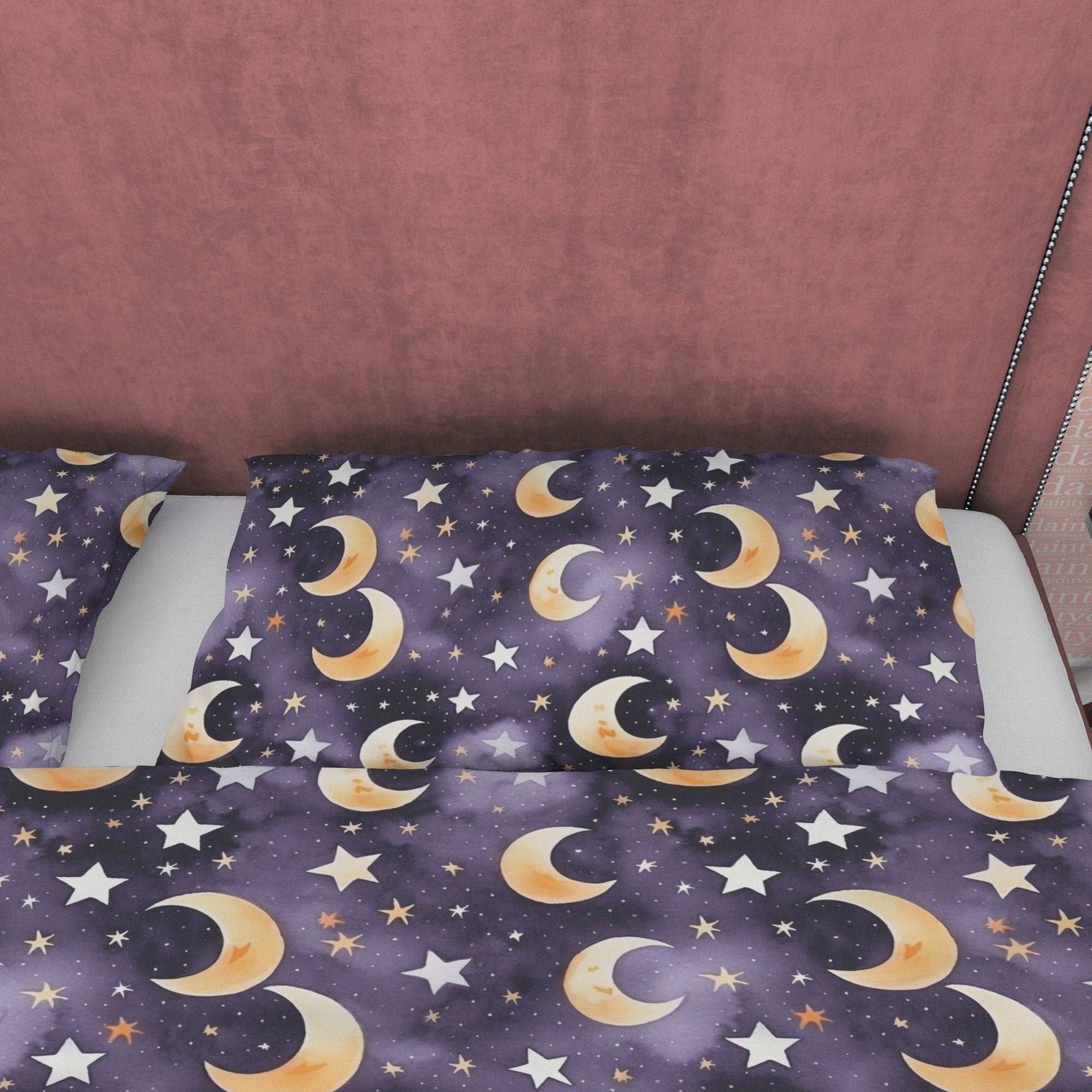 Wizard Moon Duvet Cover Set, Star Aesthetic Zipper Bedding, Halloween Room Decor, Celestial Blanket Cover, Purple Unique Quilt Cover