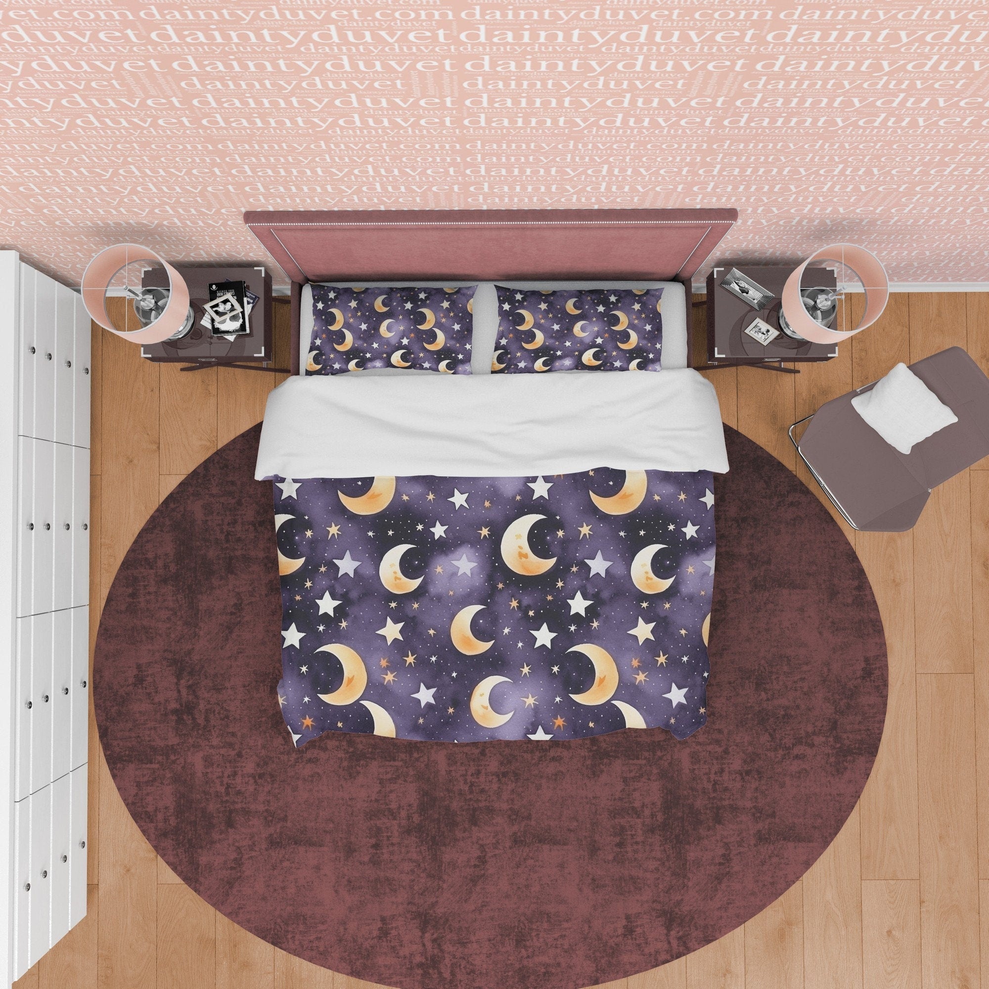 Wizard Moon Duvet Cover Set, Star Aesthetic Zipper Bedding, Halloween Room Decor, Celestial Blanket Cover, Purple Unique Quilt Cover