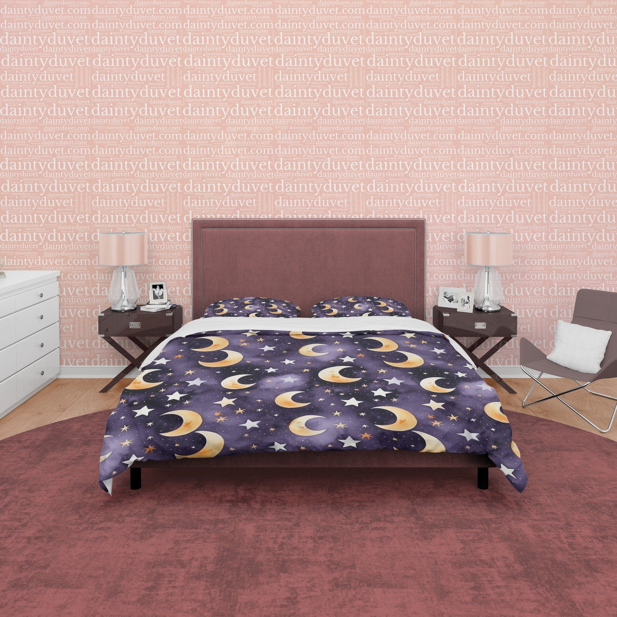 Wizard Moon Duvet Cover Set, Star Aesthetic Zipper Bedding, Halloween Room Decor, Celestial Blanket Cover, Purple Unique Quilt Cover