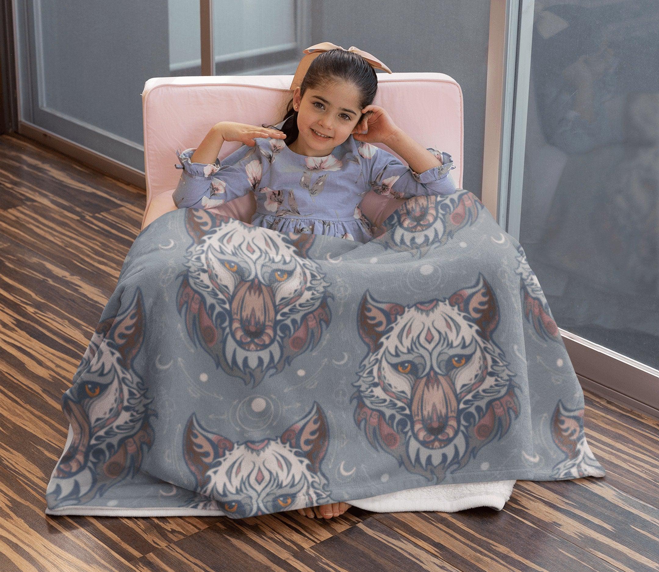 daintyduvet Wolf Blue Grey Soft Fluffy Velvet Flannel Fleece Throw Blanket