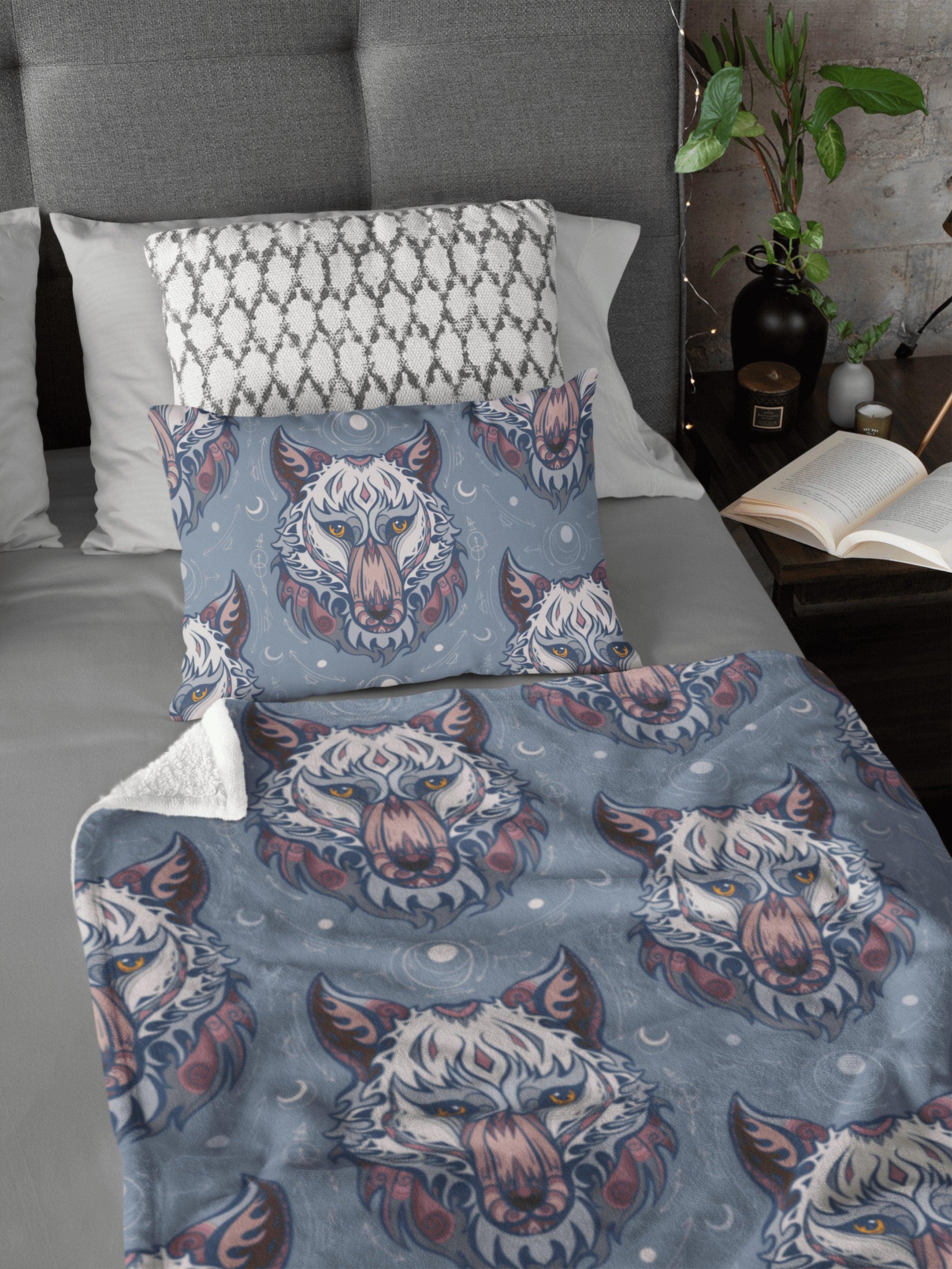 daintyduvet Wolf Blue Grey Soft Fluffy Velvet Flannel Fleece Throw Blanket