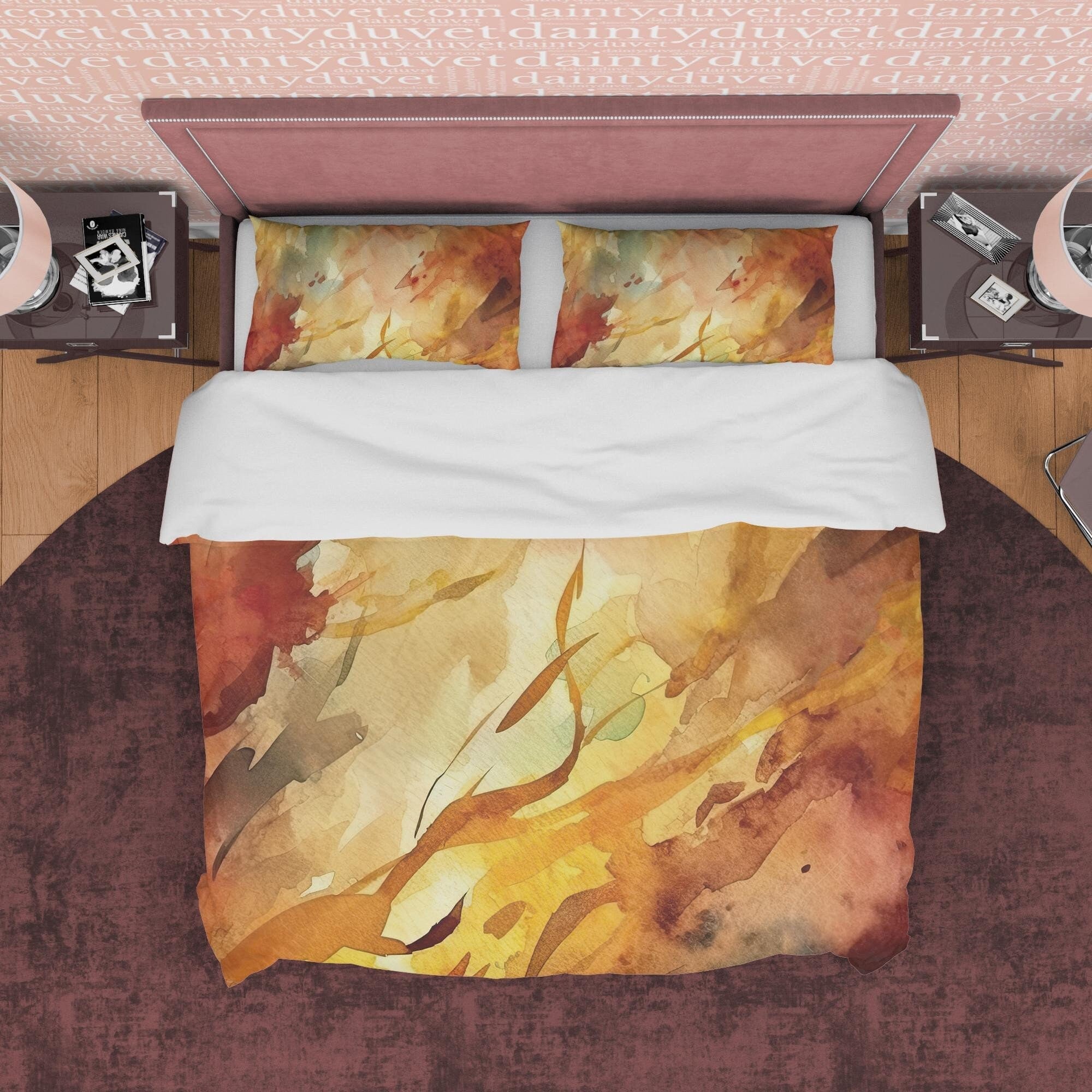 Yellow Brown Abstract Autumn Duvet Cover Fall Bedding Set, Neutral Colors Aesthetic Quilt Cover, Boho Bedspread, Paint Printed Bed Cover