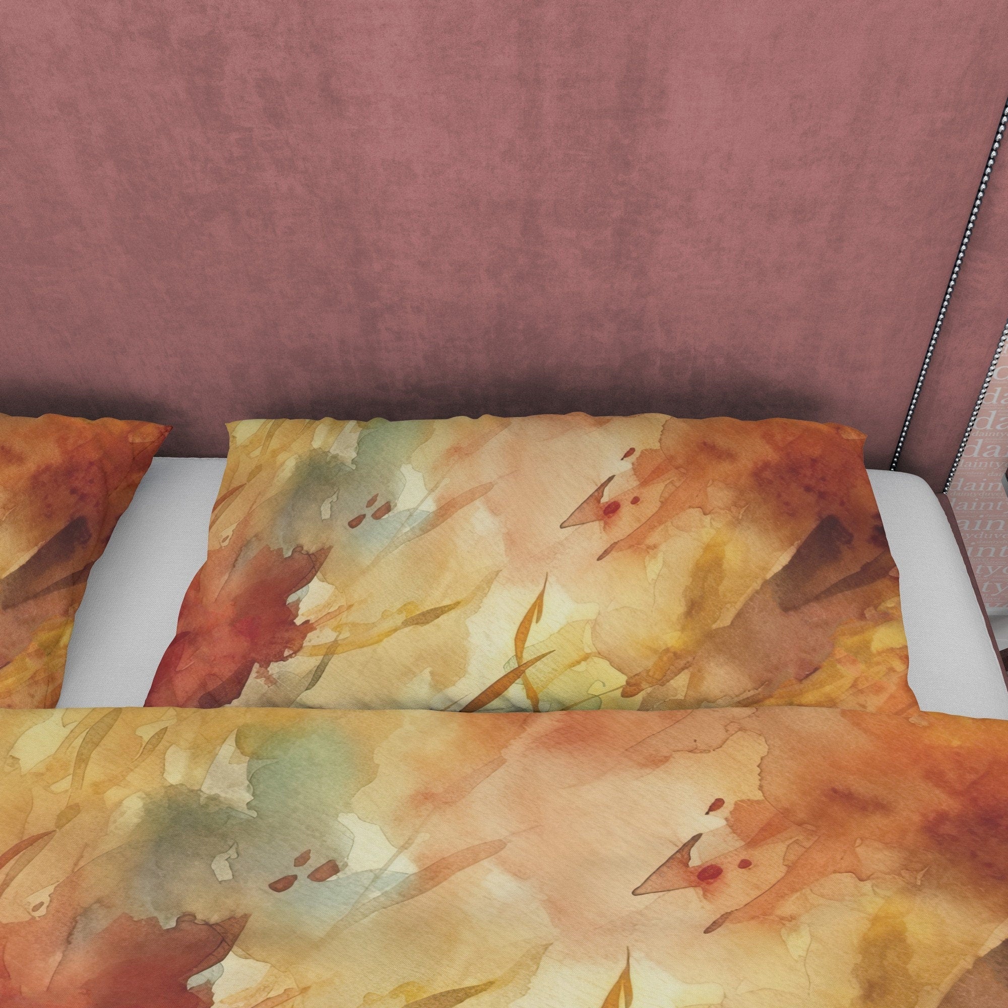 Yellow Brown Abstract Autumn Duvet Cover Fall Bedding Set, Neutral Colors Aesthetic Quilt Cover, Boho Bedspread, Paint Printed Bed Cover