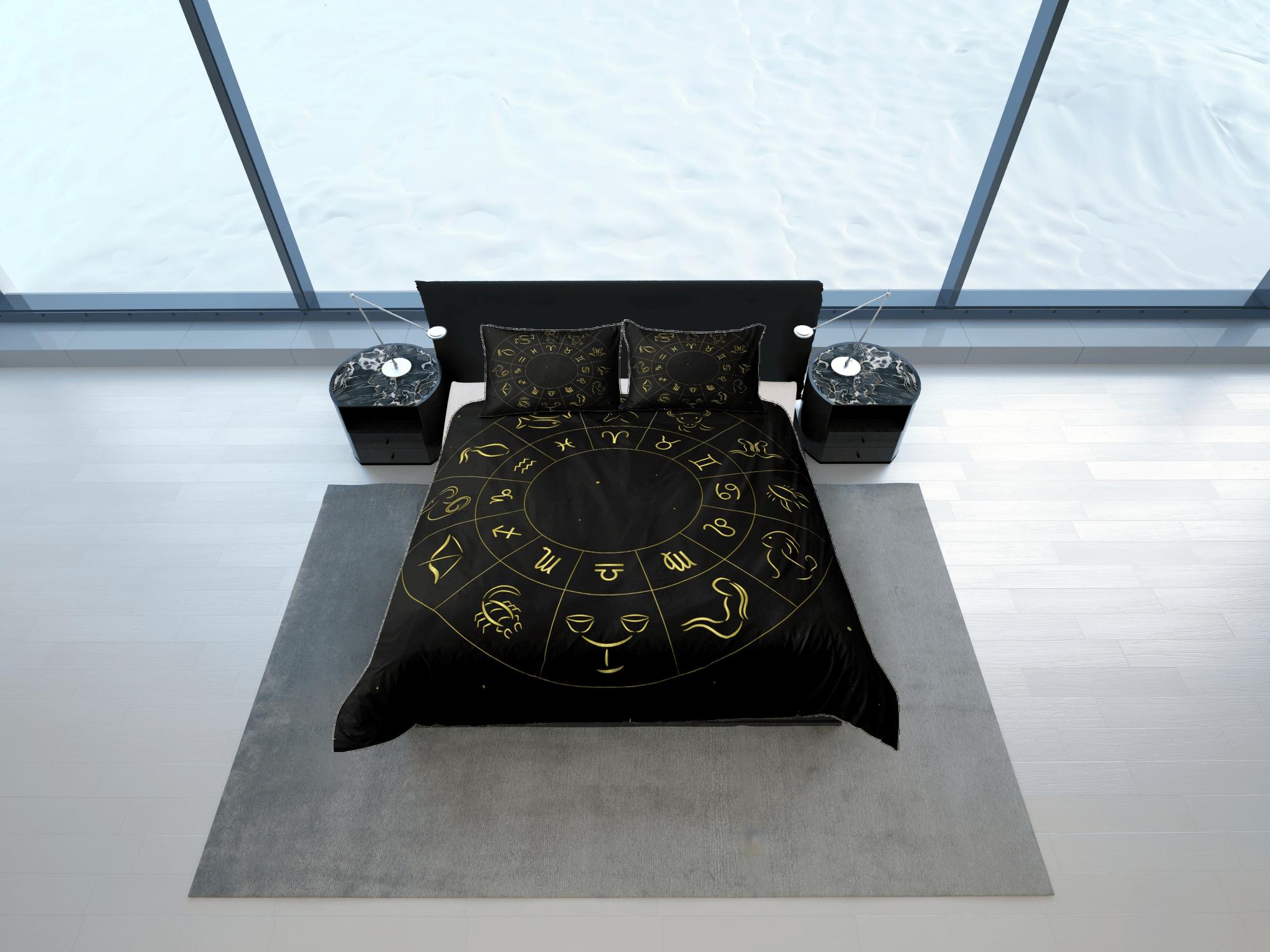 daintyduvet Zodiac signs celestial bedding, witchy decor dorm bedding, aesthetic duvet cover black, boho bedding set full king queen, astrology gifts