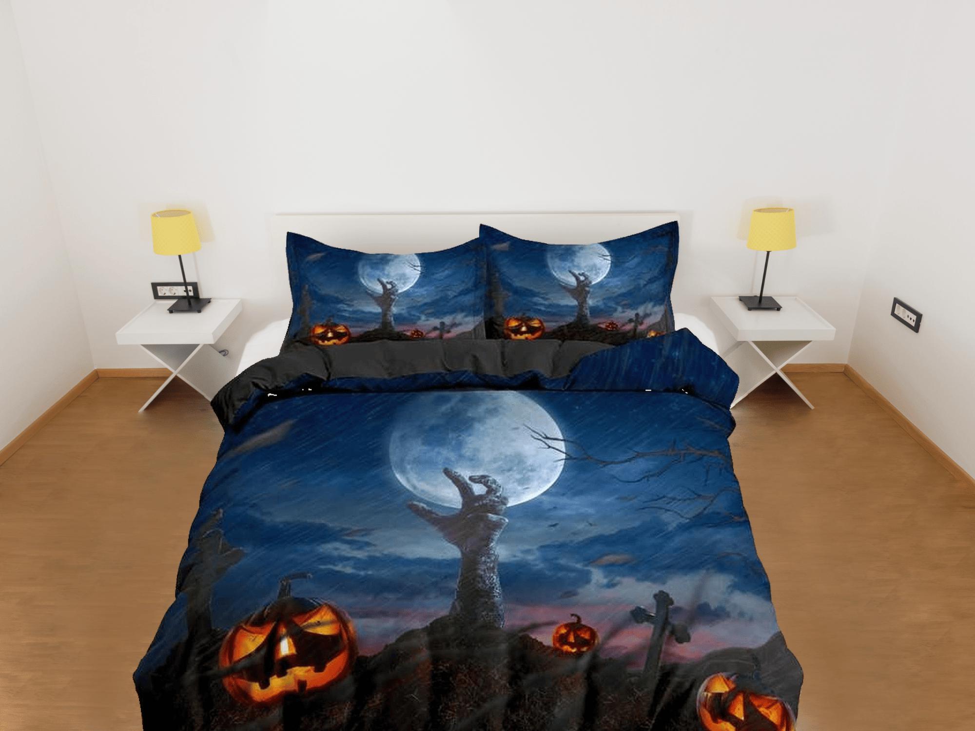 daintyduvet Zombie awakening, pumpkin halloween bedding & pillowcase, gothic duvet cover, dorm bedding, goth decor toddler bedding, halloween gift