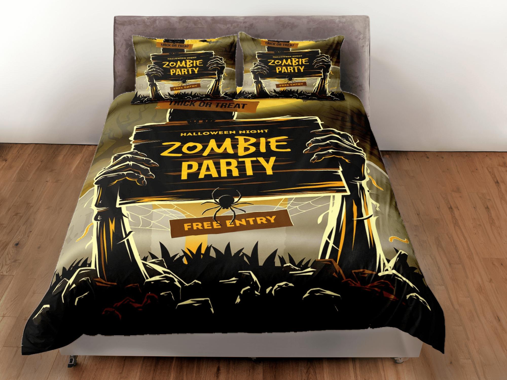 daintyduvet Zombie Party halloween bedding & pillowcase, gothic duvet cover, dorm bedding, goth decor toddler bedding, halloween gift