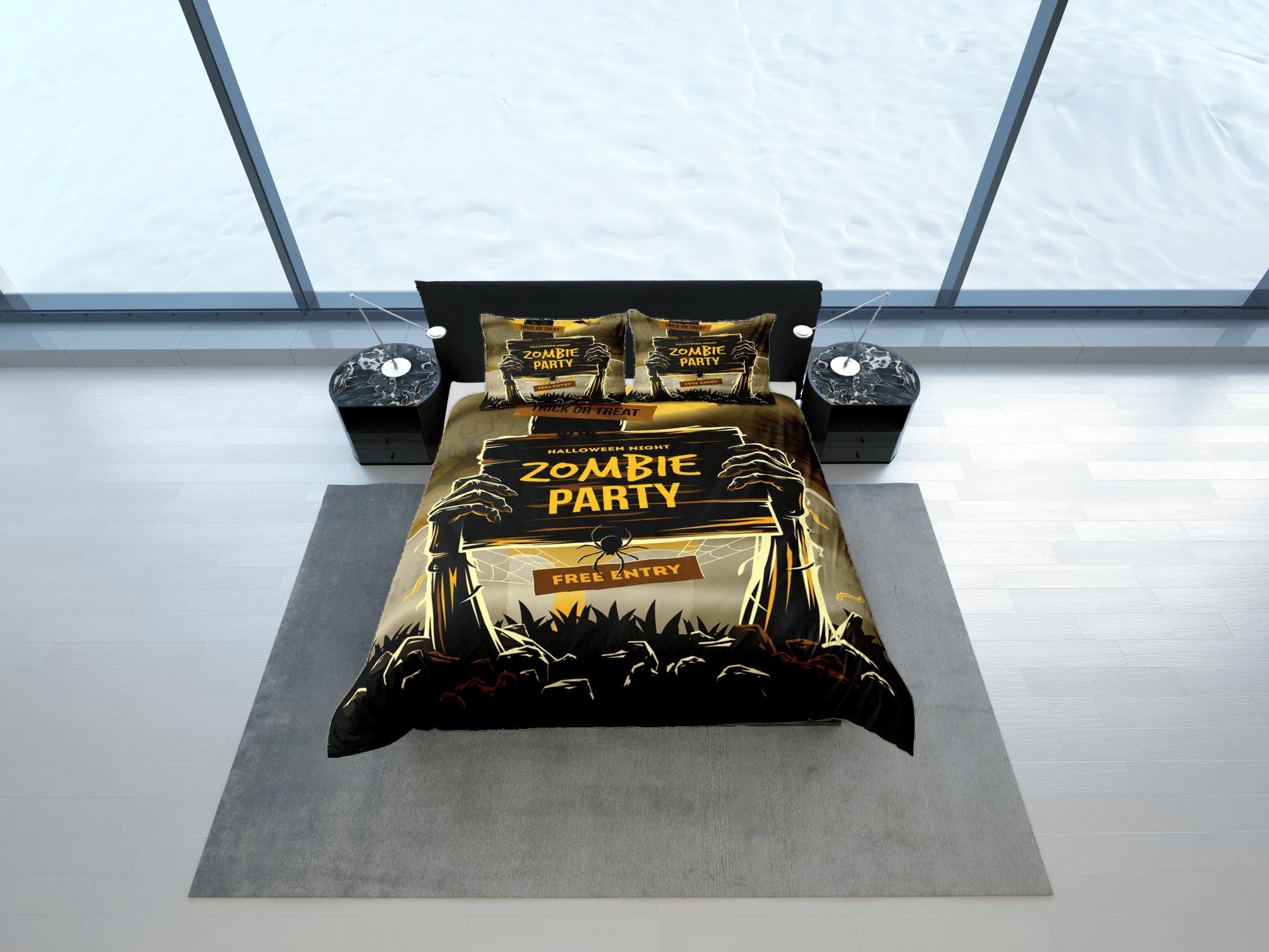 daintyduvet Zombie Party halloween bedding & pillowcase, gothic duvet cover, dorm bedding, goth decor toddler bedding, halloween gift