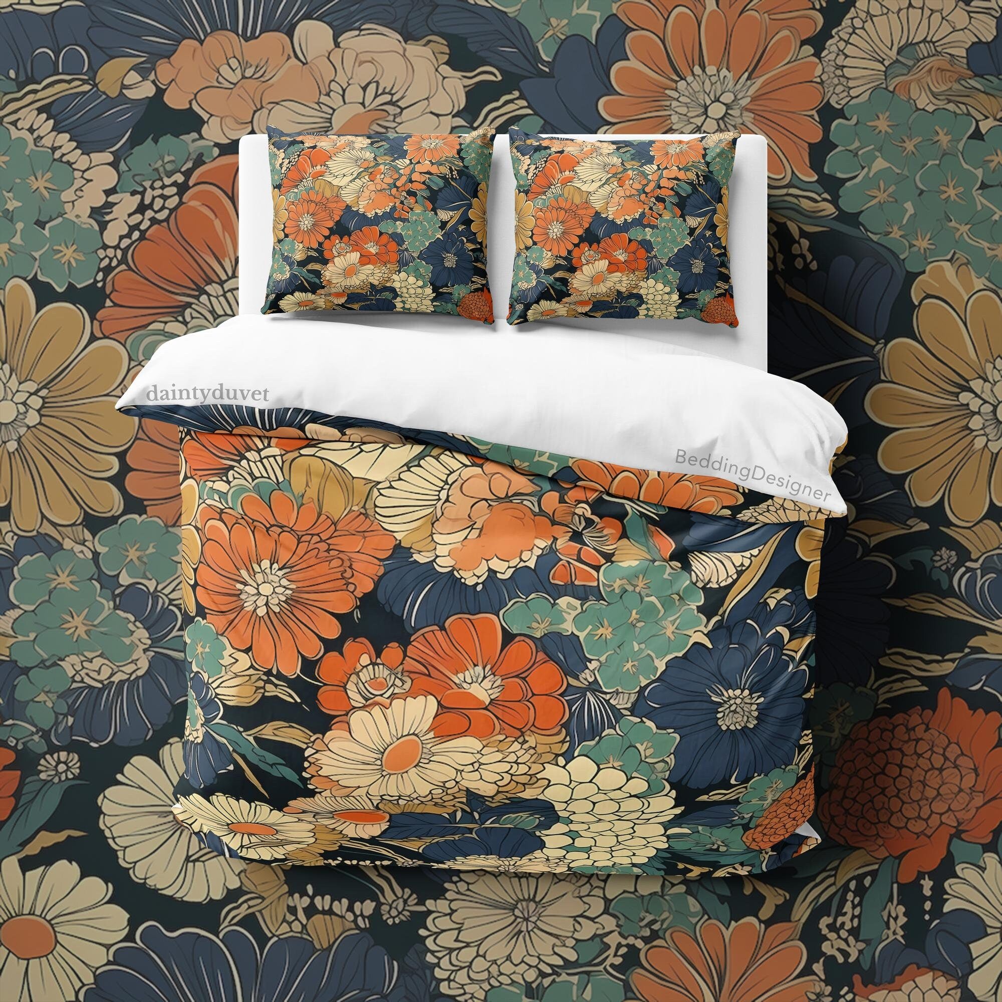 BeddingDesigner - Vibrant Color Chrysanthemum Quilt Cover Japanese Bedding Set, Cotton Duvet Cover Colorful Bedspread, Girly bedroom Blanket Cover