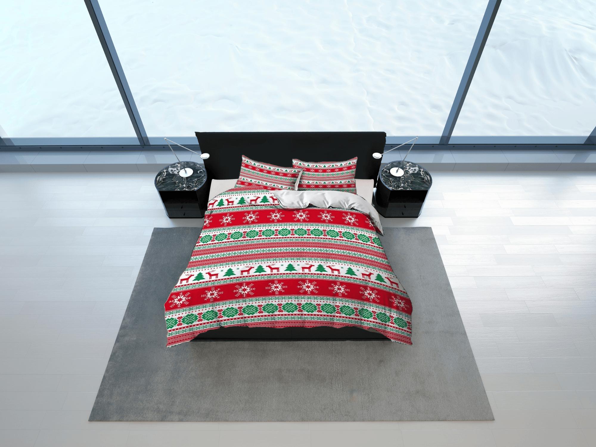 daintyduvet 1950s ugly Christmas sweater inspired bedding & pillowcase holiday gift duvet cover king queen toddler bedding baby Christmas farmhouse