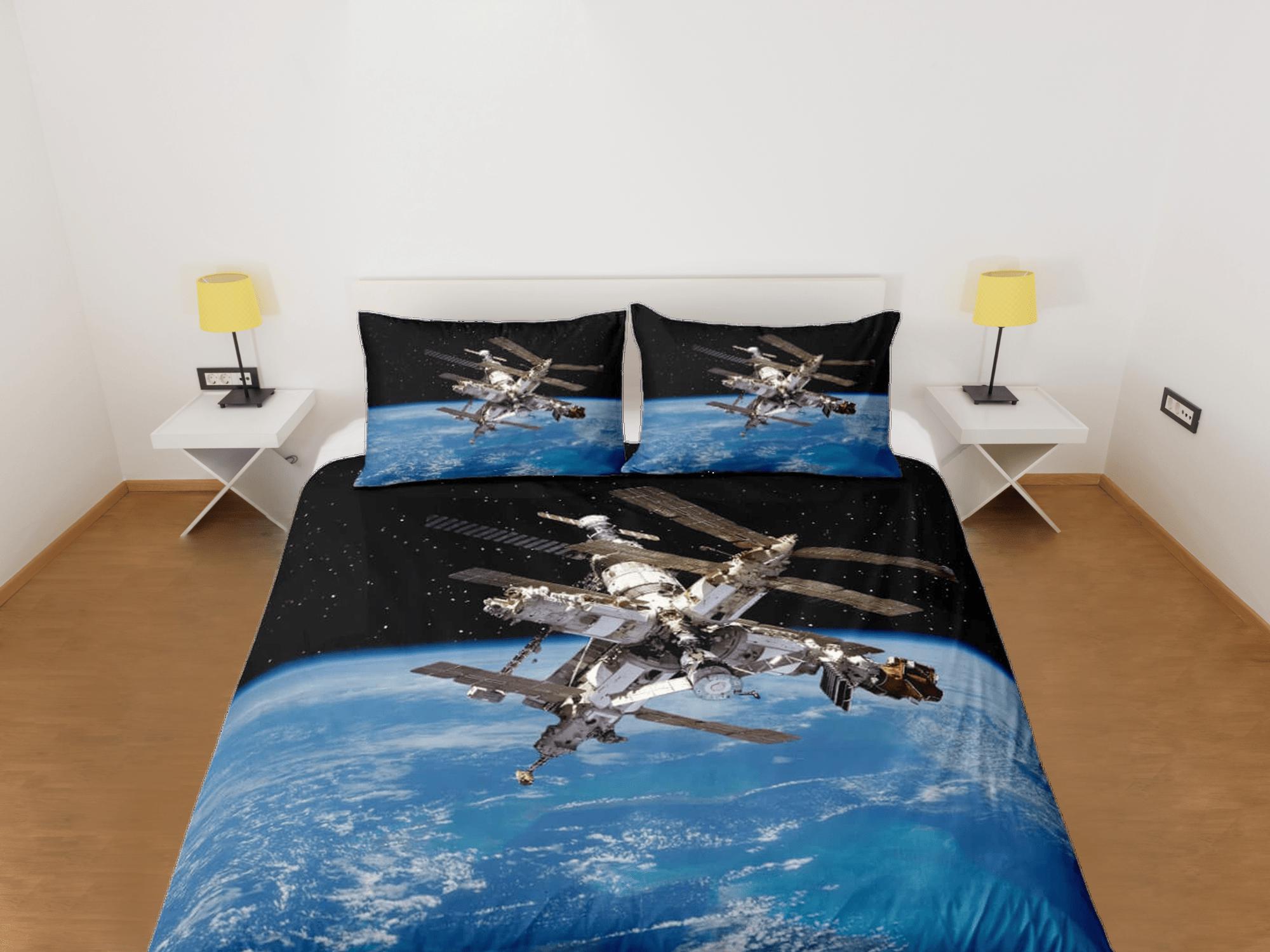 daintyduvet 3D satellite outer space bedding, galaxy bedding set full, cosmic duvet cover king, queen, dorm bedding, toddler bedding aesthetic duvet