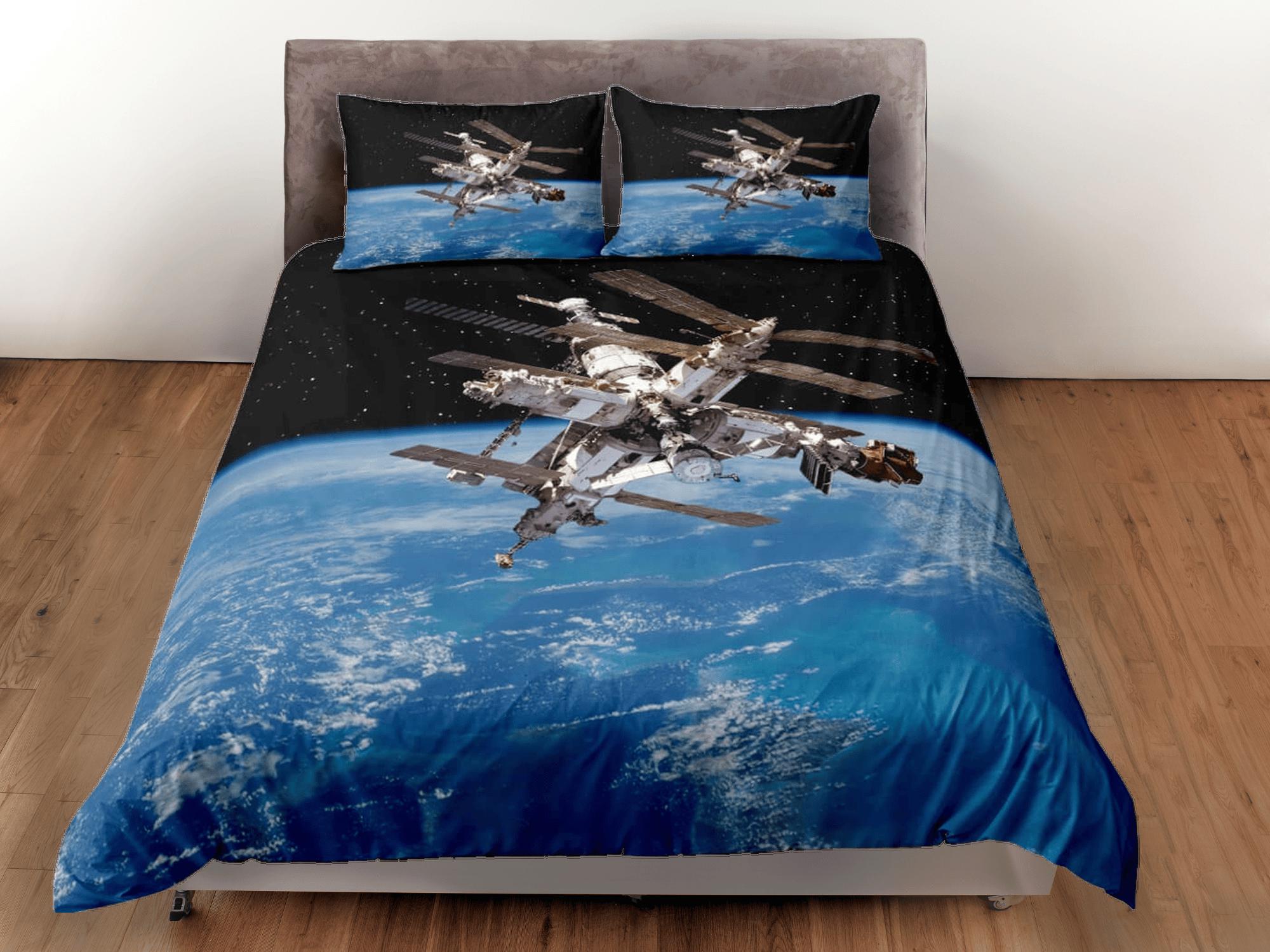 daintyduvet 3D satellite outer space bedding, galaxy bedding set full, cosmic duvet cover king, queen, dorm bedding, toddler bedding aesthetic duvet