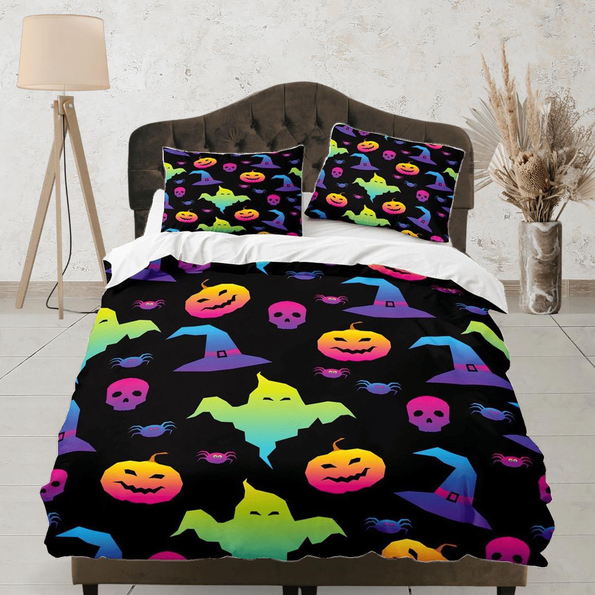 daintyduvet 90s neon cute halloween full bedding & pillowcase, duvet cover set dorm bedding, halloween decor, nursery toddler bedding, halloween gift