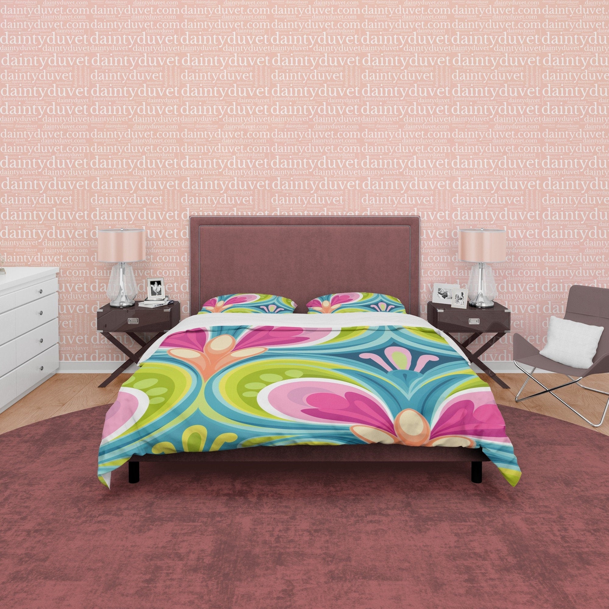 Abstract Heart Like Pattern Boho Bedding Colorful Duvet Cover Bohemian Bedroom Set, Floral Quilt Cover, Aesthetic Bedspread, Unique Bedding