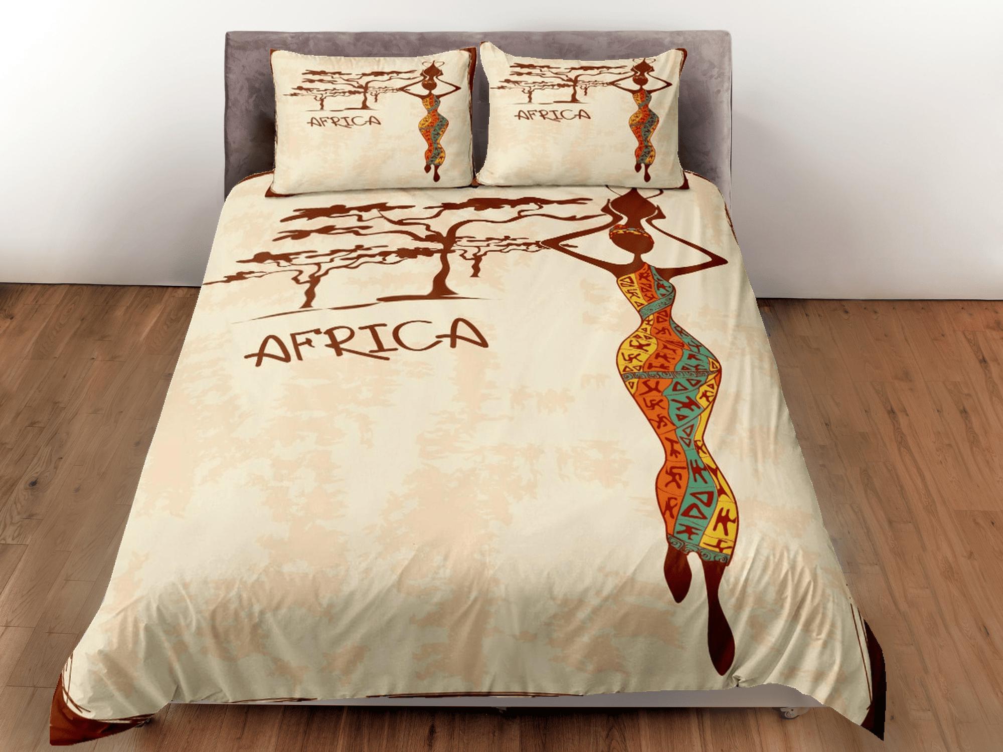 daintyduvet African black woman in traditional dress bedding duvet cover, boho bedding set african ethnic design, afrocentric bedding south african gift