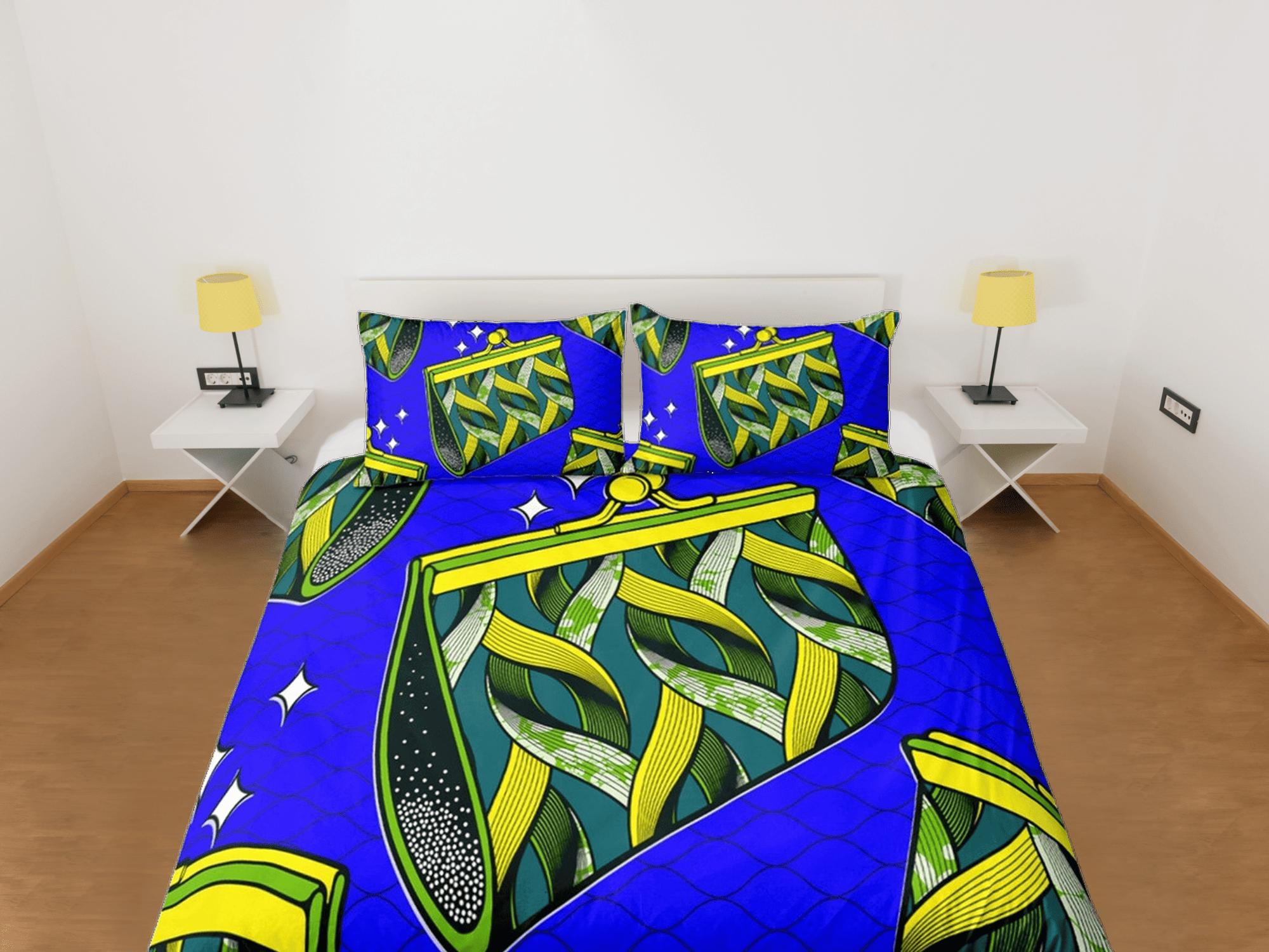 daintyduvet African purse bedding set blue duvet cover, boho bedding set african ethnic tribal designs, afrocentric designer bedding, south african gift
