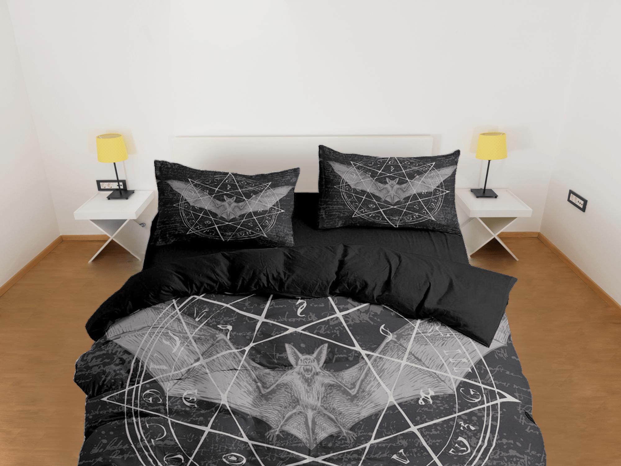 daintyduvet Alchemy goth bat halloween bedding & pillowcase, black duvet cover set dorm bedding, gothic decor, nursery toddler bedding, halloween gift