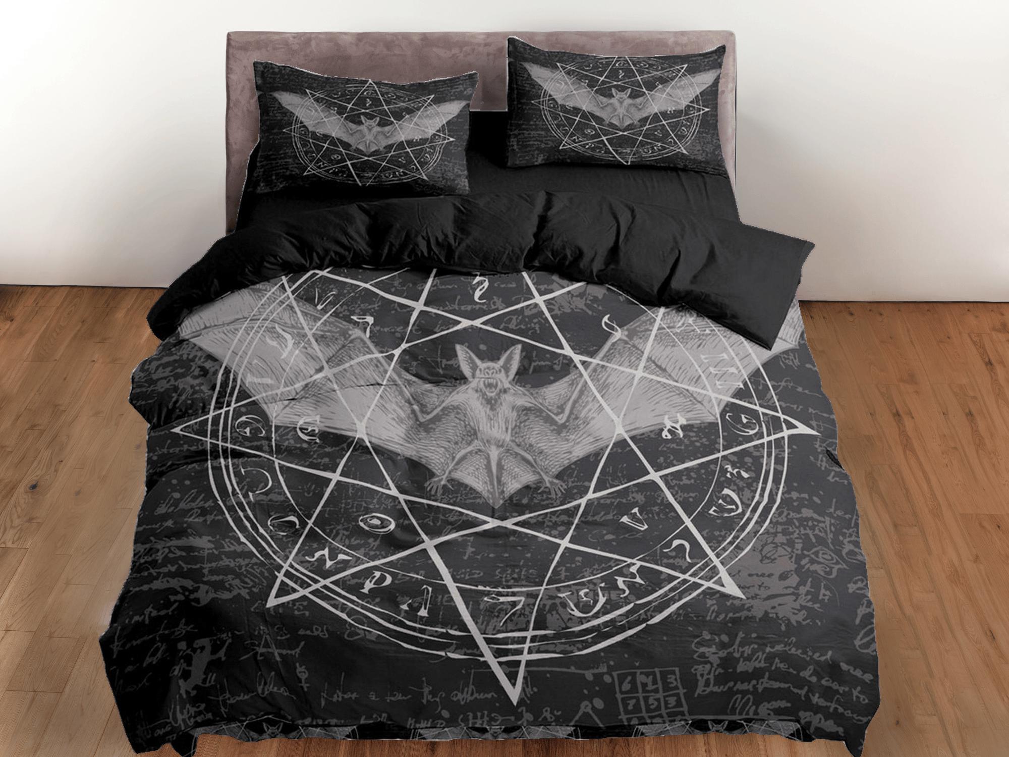 daintyduvet Alchemy goth bat halloween bedding & pillowcase, black duvet cover set dorm bedding, gothic decor, nursery toddler bedding, halloween gift