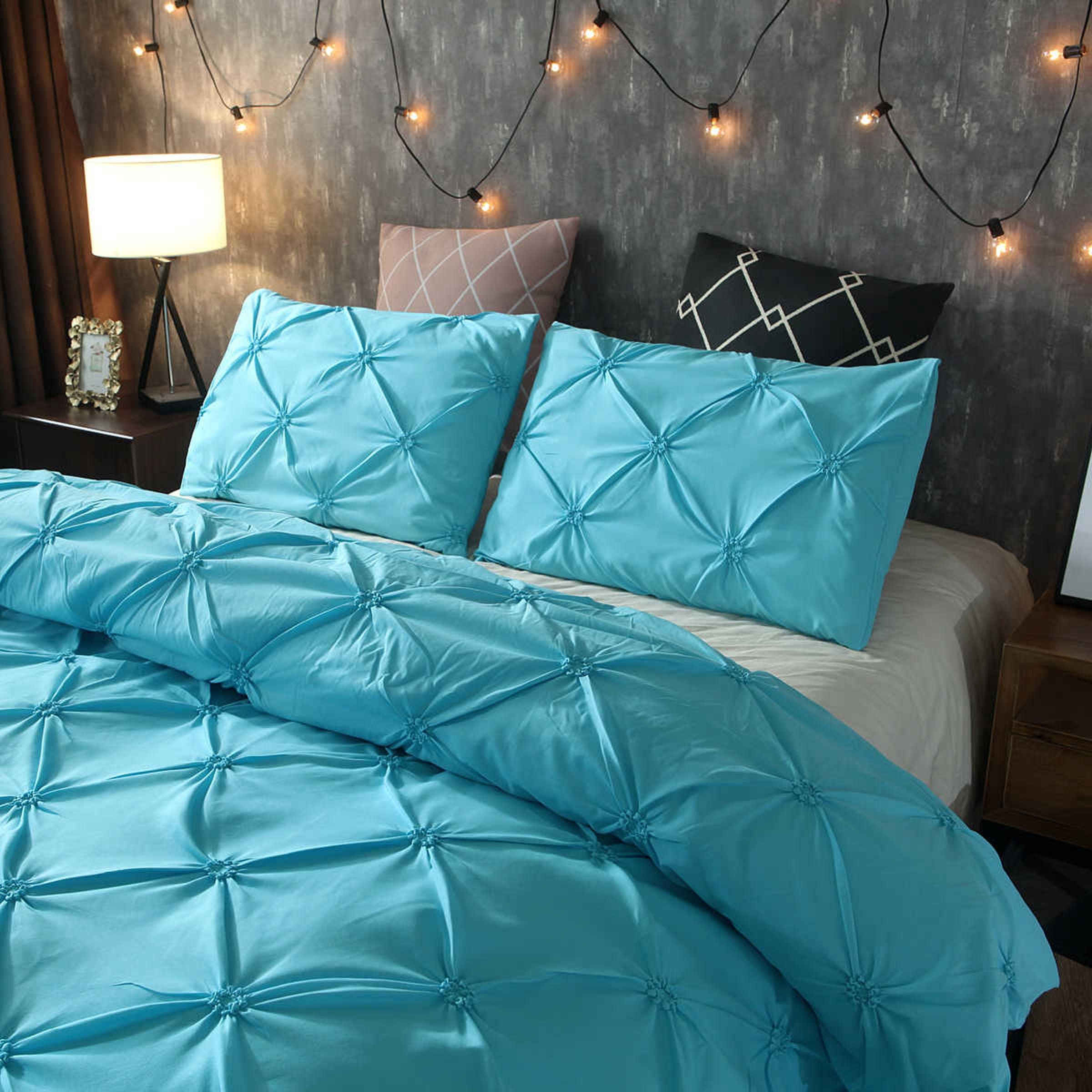 daintyduvet Aquamarine Cyan Blue Pintuck Bedding, Pinch Pleat Duvet Cover Set, Shabby Chic Bedding, Tufted Bed Cover, Luxury Aesthetic Duvet, Boho Bed