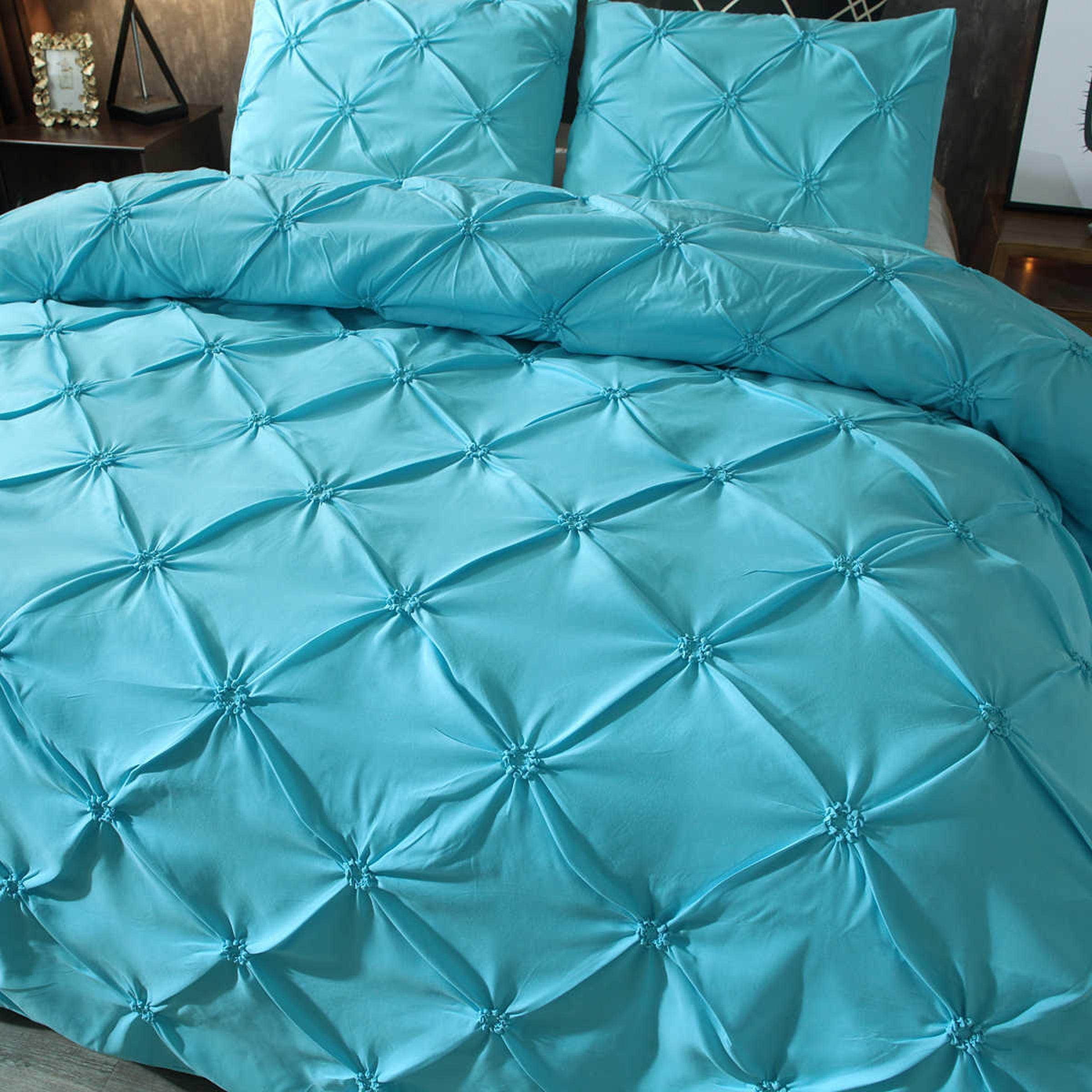 daintyduvet Aquamarine Cyan Blue Pintuck Bedding, Pinch Pleat Duvet Cover Set, Shabby Chic Bedding, Tufted Bed Cover, Luxury Aesthetic Duvet, Boho Bed